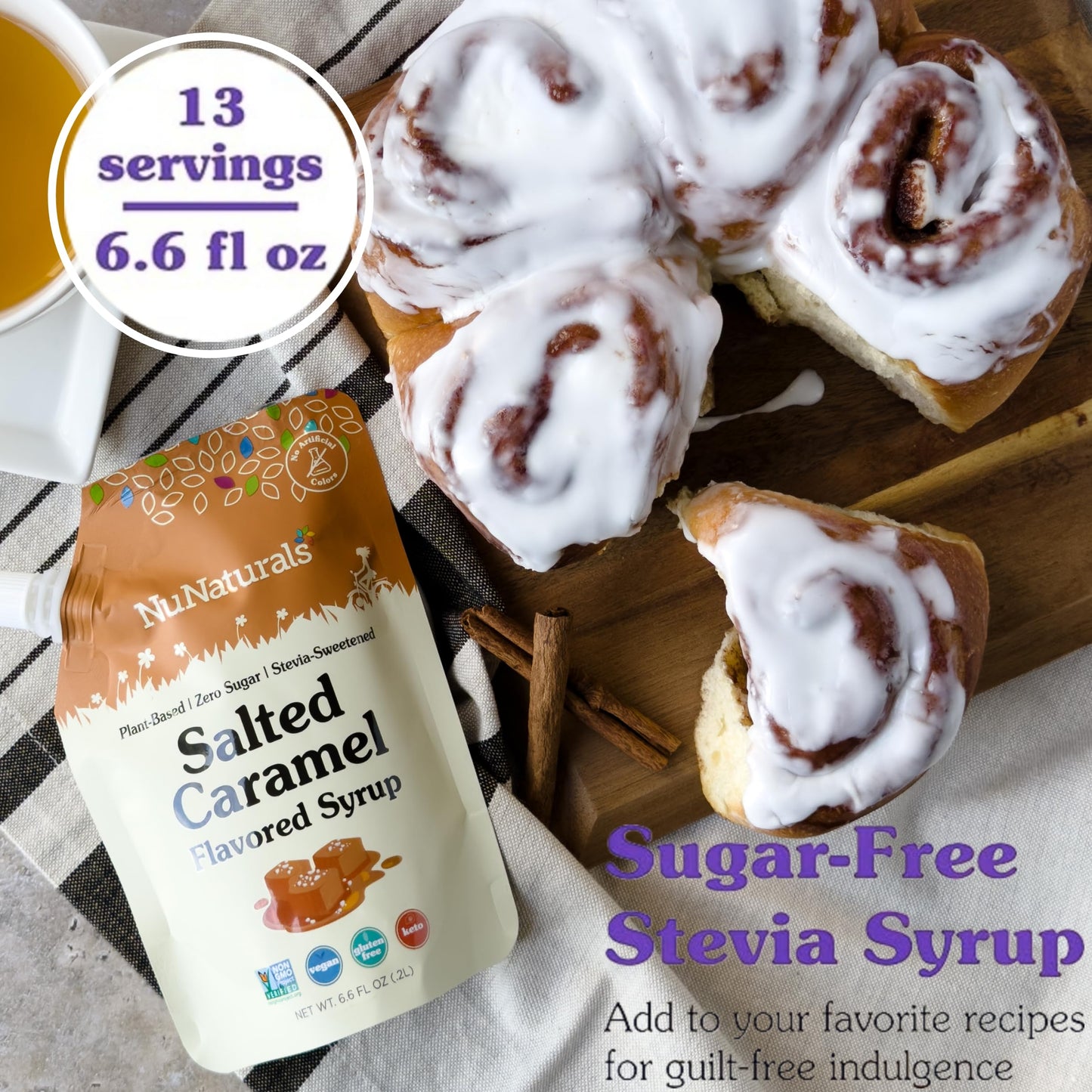 NuNaturals Stevia Syrup Sugar-Free Sweetener, Zero Calorie, Salted Caramel, 6.6 Fl Oz (Pack of 3)