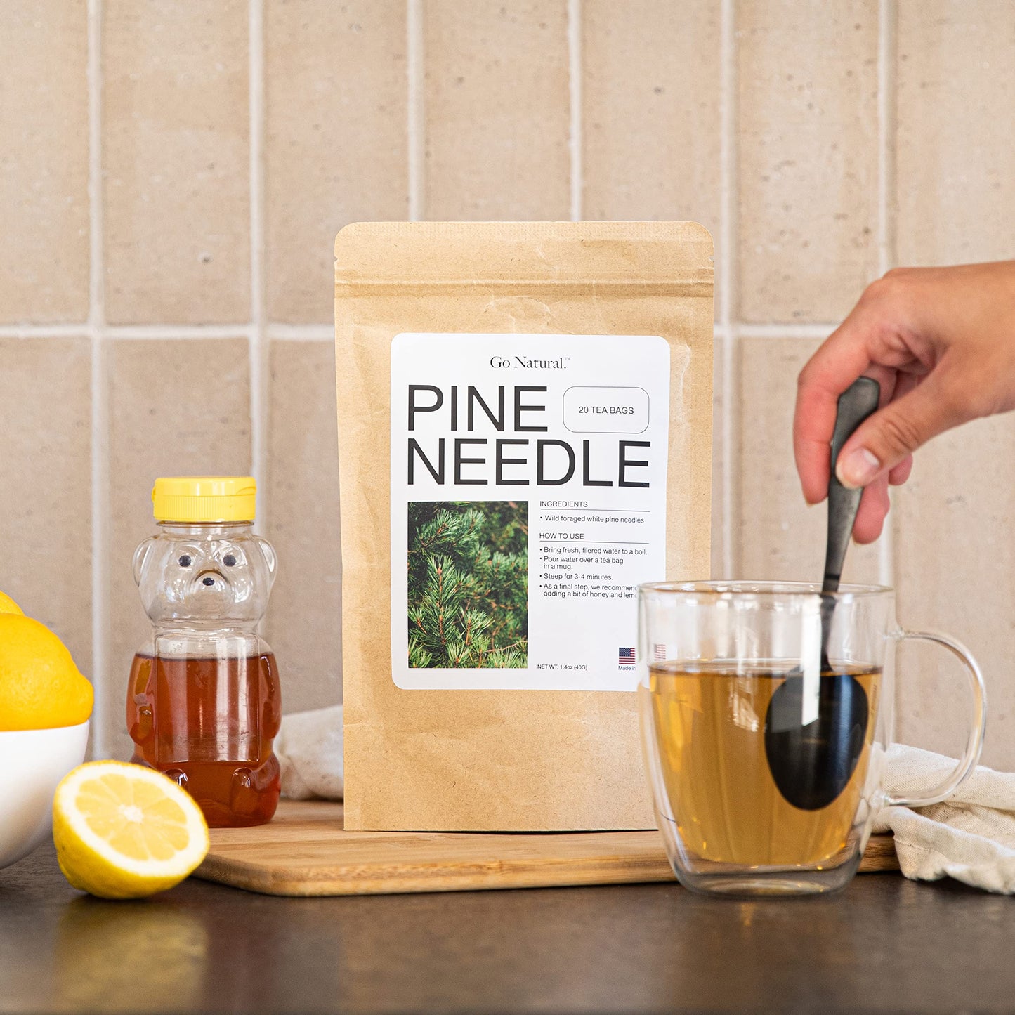 Go Natural Pine Needle Tea - Wild-Foraged, Antioxidant-Rich, 60 Count (Pack of 1)