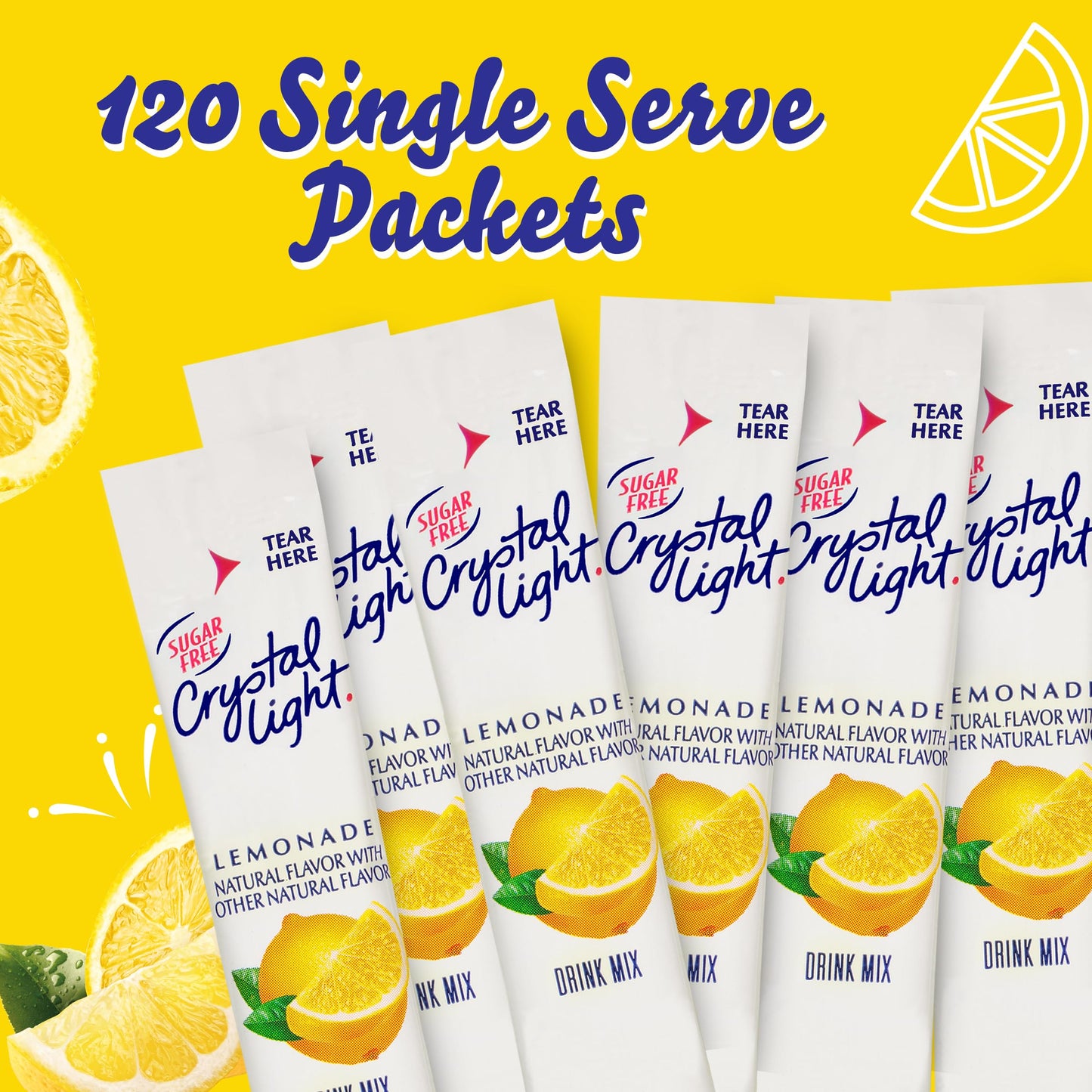 Crystal Light Single Serve Lemonade Naturally Flavored With Other Natural Flavors, Powdered Drink Mix, 120 Per Case, 4 Boxes Of 30 On-The-Go Packets