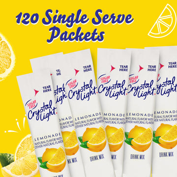 Crystal Light Single Serve Lemonade Naturally Flavored With Other Natural Flavors, Powdered Drink Mix, 120 Per Case, 4 Boxes Of 30 On-The-Go Packets