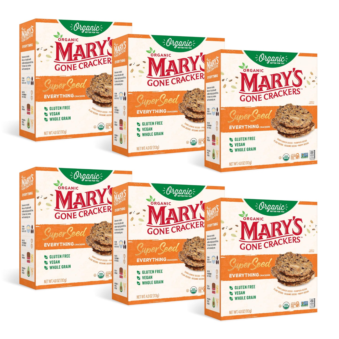 Mary s Gone Crackers Super Seed Everything Crackers, Vegan Friendly, Kosher, USDA Certified Organic, Gluten Free & Non-GMO, 4 O