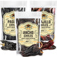 Dried Chili Pepper Variety Pack 4oz Each - Includes enhanced Whole Ancho  Guajillo  Pasilla Chiles - Staple for Mexican Recipes - Moles  Salsa  Sauces  Birria  Stews  Tamales. By El Molcajete