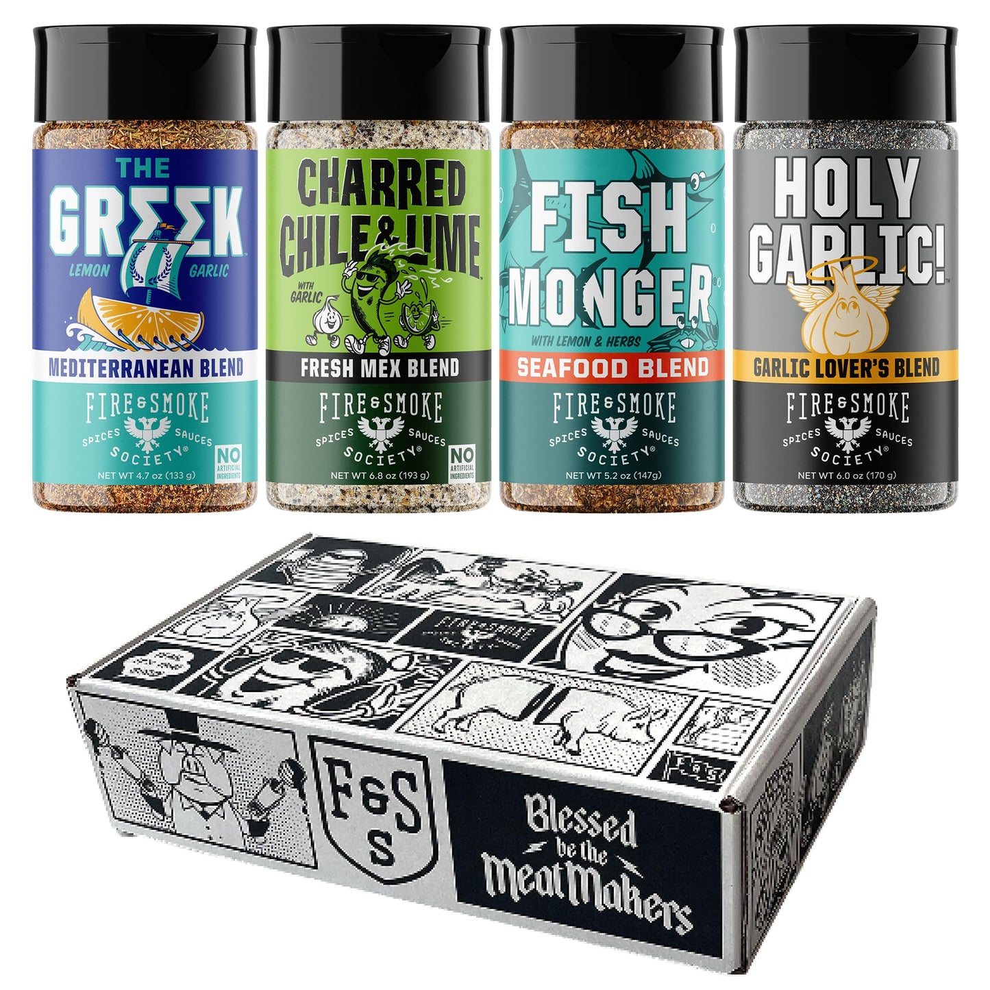 Fire & Smoke Society BBQ Rubs Variety Pack - 4 Pack, 6 Ounce Each, Ideal for Grilling and Smoking, Great Gift for Dad