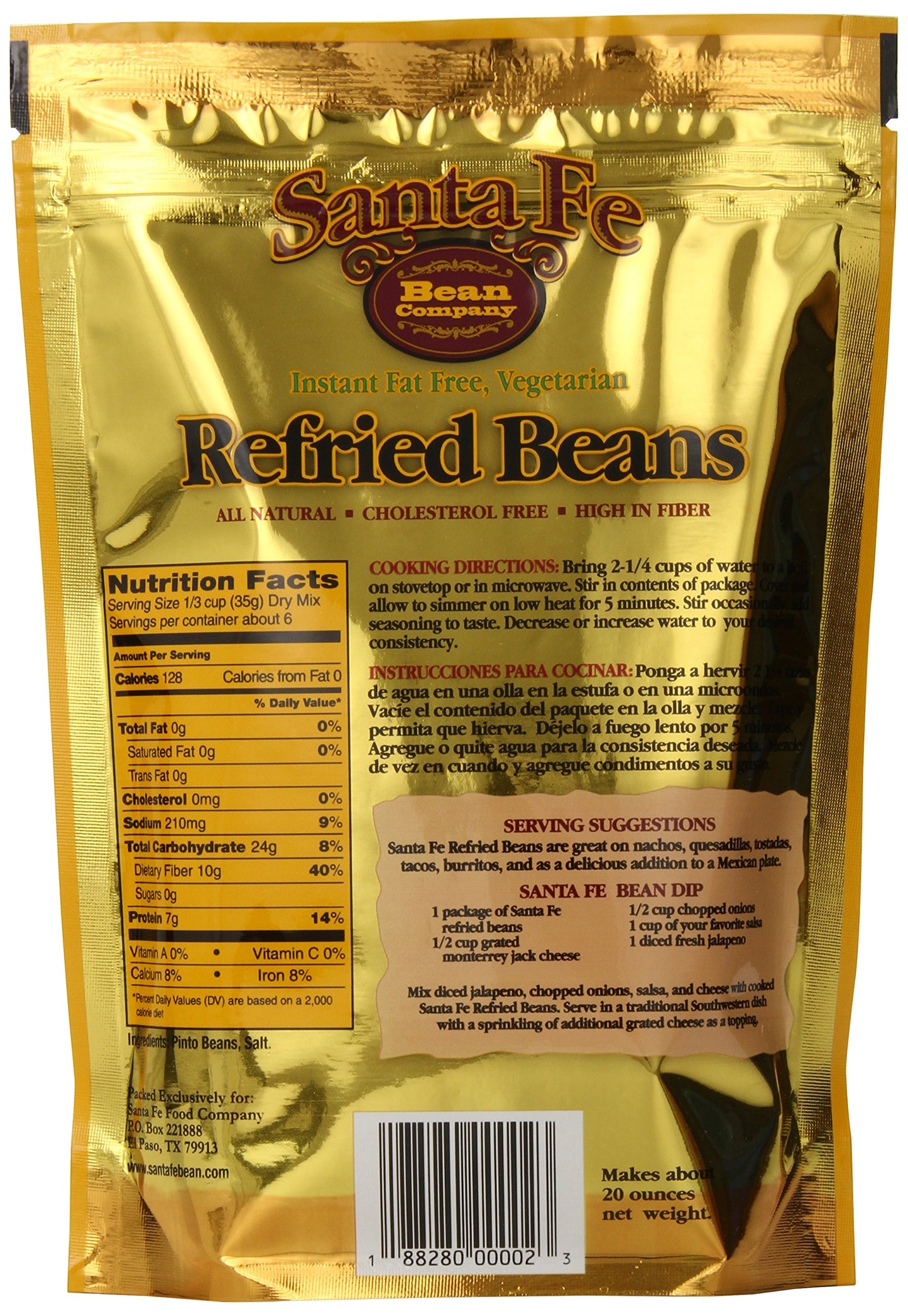 Santa Fe Bean Company Instant Fat Free Vegetarian Refried Beans 7.25-Ounce (Pack Of 8) Instant Vegetarian Refried Beans; All Nat