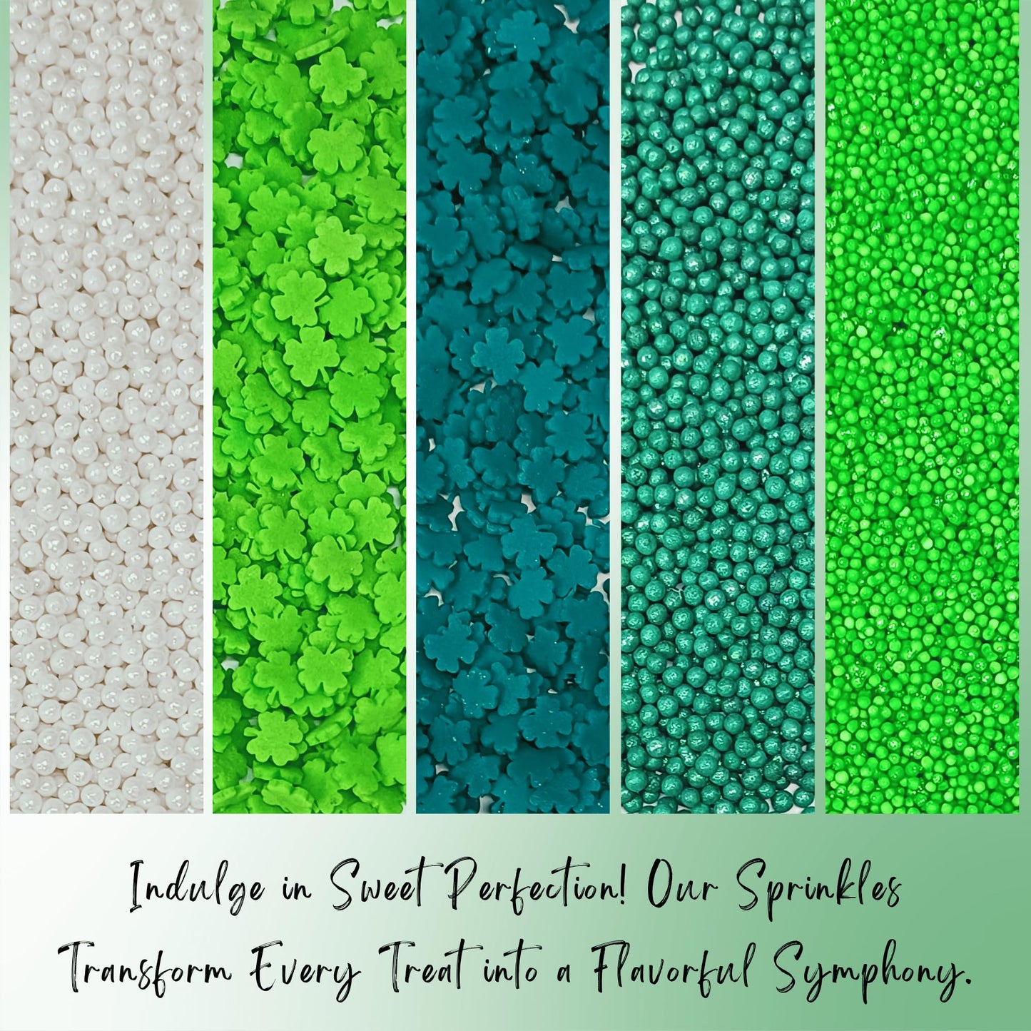 Confect St. Patricks Green & White Pearl Sprinkles | Flower Sprinkles | Leaf Sprinkles | Edible Sprinkles For Baking & Cake Deco