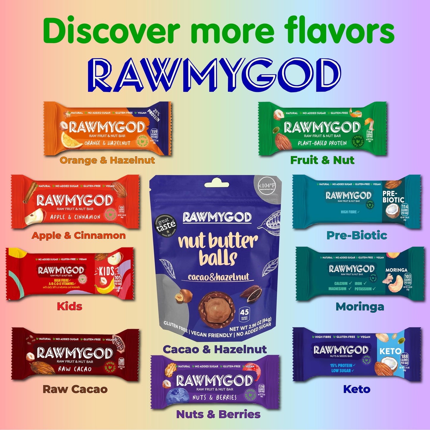 RAWMYGOD Fruit and Nut Bars, Vegan, Gluten Free, 16 Count, 4.8g Protein per Bar