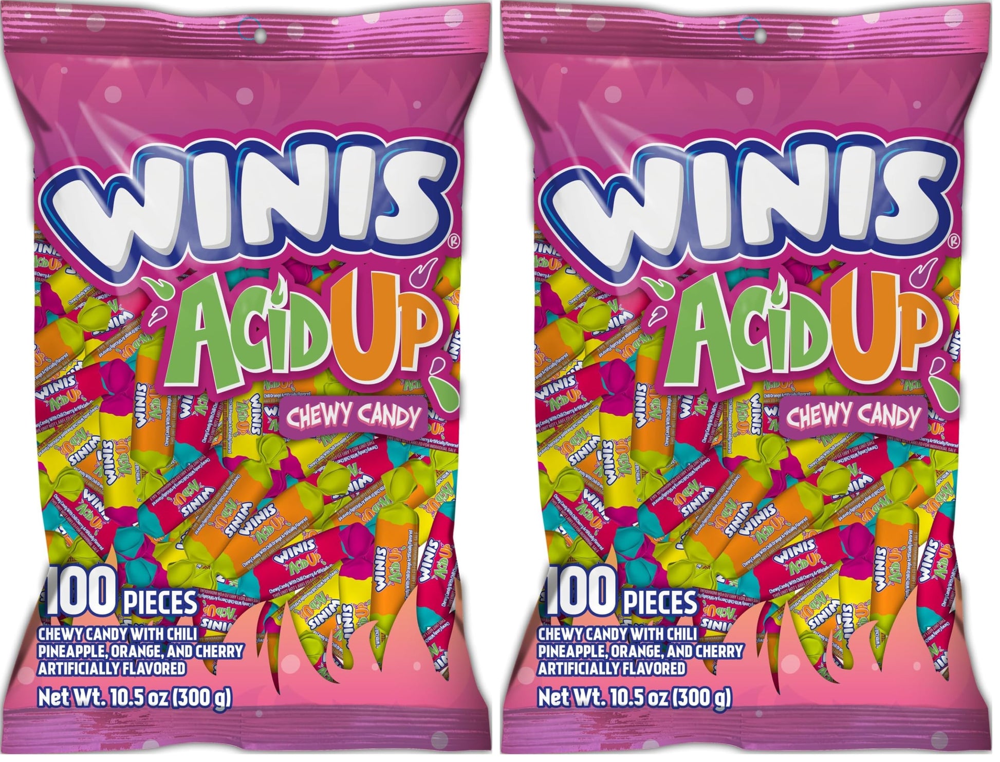 Winis Chewy Candy Sour & Spicy Variety Bag - Taffy Candies 100 individually wrapped pieces - Sharing Size 12 Oz Candy Variety Ba