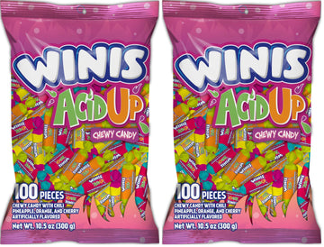 Winis Chewy Candy Sour & Spicy Variety Bag - Taffy Candies 100 individually wrapped pieces - Sharing Size 12 Oz Candy Variety Ba