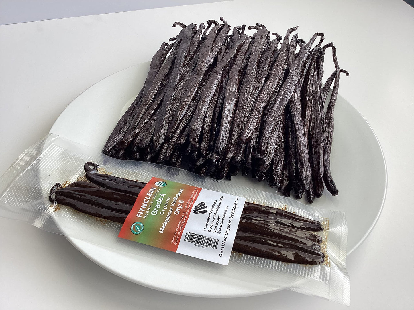 FITNCLEAN VANILLA 6 Organic Vanilla Beans Madagascar Grade A, 6-7.5, NON-GMO, USDA Organic, 6 Count