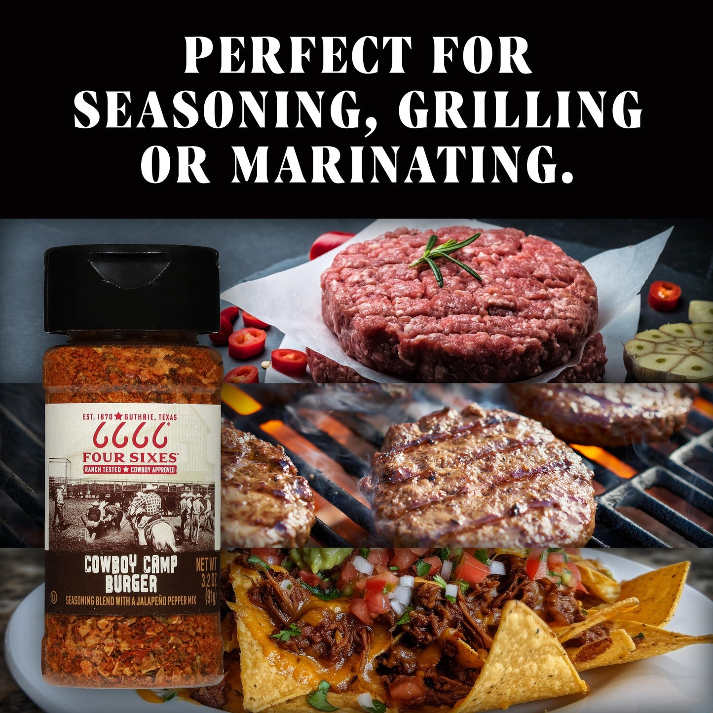FOUR SIXES Cowboy Camp Burger Seasoning, 3.2 Ounce, Model 1179892