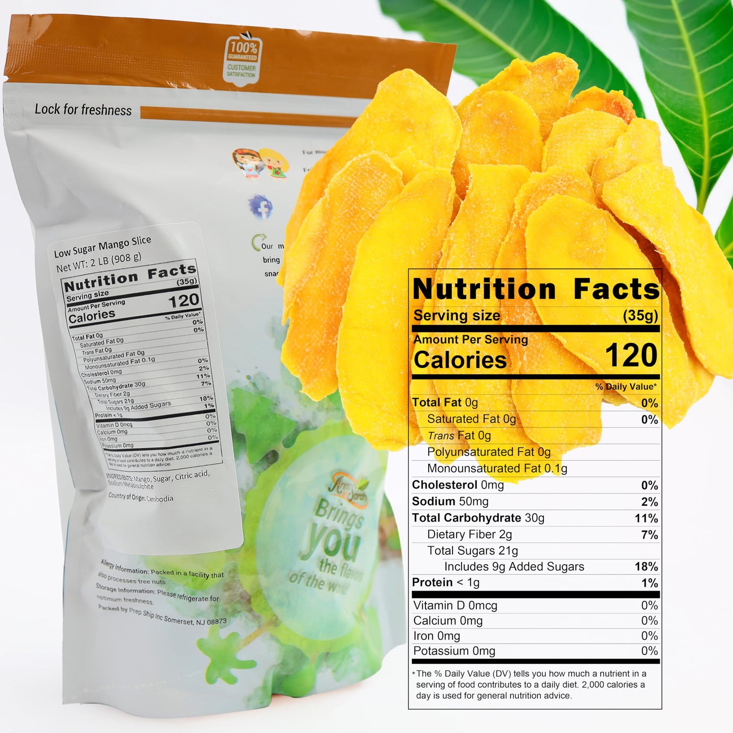 Anna and Sarah Extra Low Sugar Added Dried Mango Slices 32 Oz Delicious Texture Soft & Juicy, Naturally Ripened Fruits, Gluten F