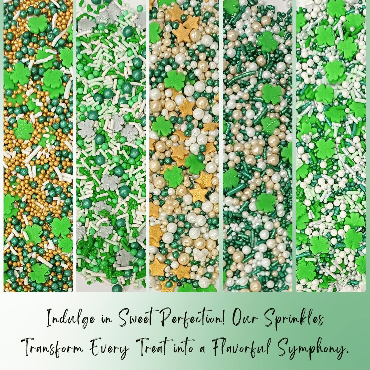 Confect St. Patricks Green, Gold, Silver & White Clover Sprinkles Mix | Birthday Sprinkles | Leaf Sprinkles | Sprinkles For Baki