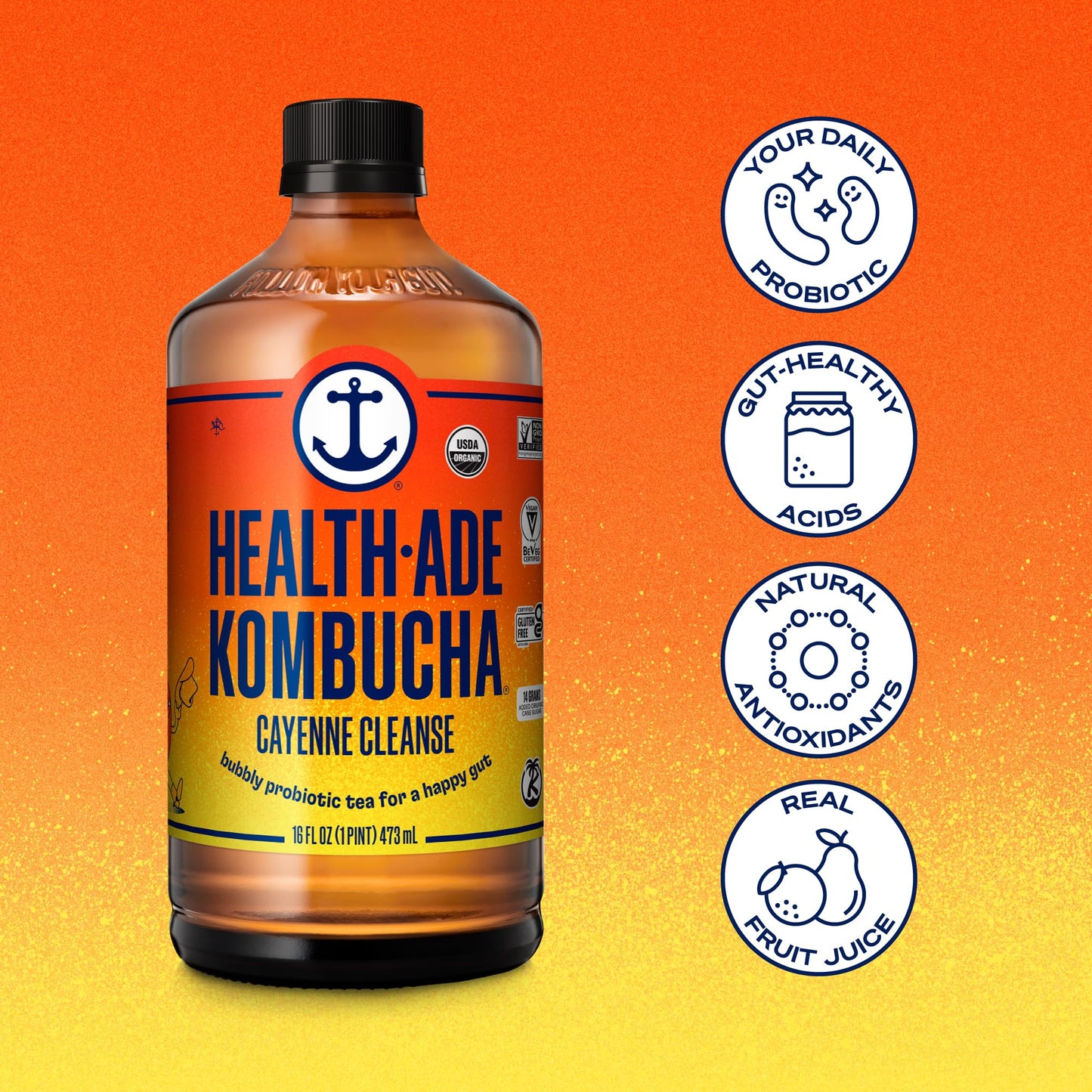 Health-Ade Kombucha Tea Organic Drink, Non-GMO, Vegan, Gluten Free, 16 Fl Oz Bottles, 12 Pack