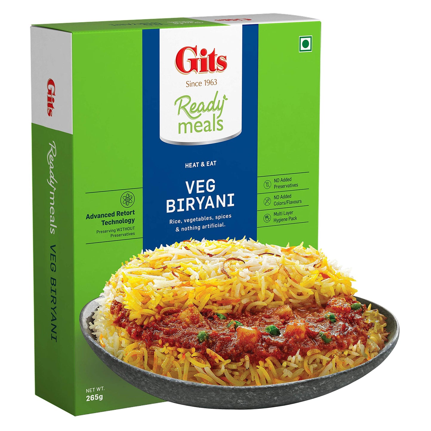 Gits Ready To Eat Veg Biryani 795G (Pack Of 3 X 265G Each)
