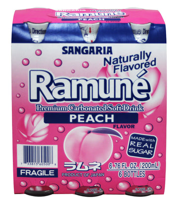 Sangaria Ramune Peach Soda, 6.76 Fl Oz (Pack of 6)
