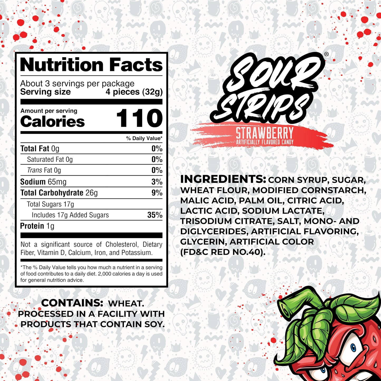 Sour Strips Sour Candy Belts, Strawberry, Resealable Candy Bags, 3.4 Ounce (Pack of 3)