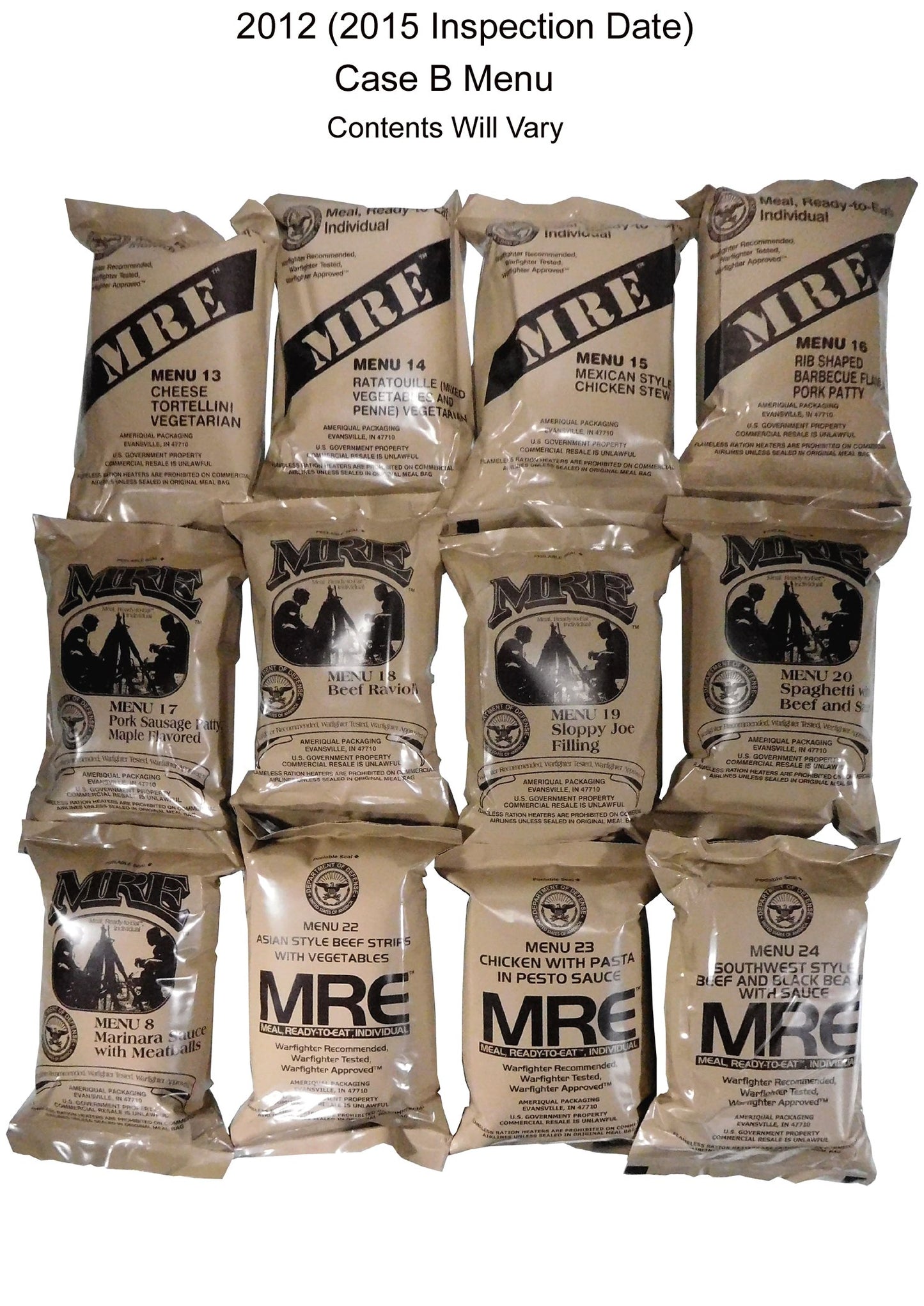Mres (Meals Ready-To-Eat) Box B, Genuine U.S. Military Surplus, Menus 13-24