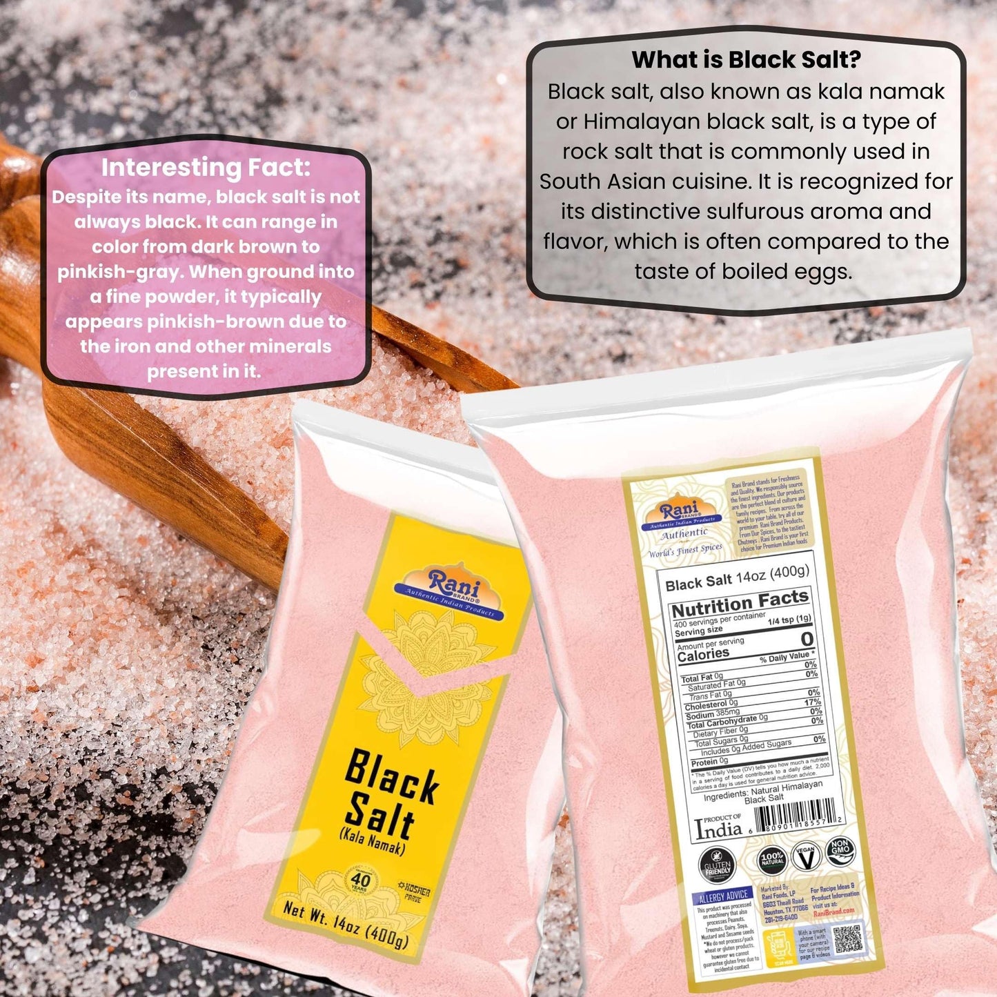 Rani Black Salt Powder (Kala Namak) Mineral 14oz (400g) ~ Unrefined, Pure and Natural | Vegan | Gluten Friendly | NON-GMO | Indi