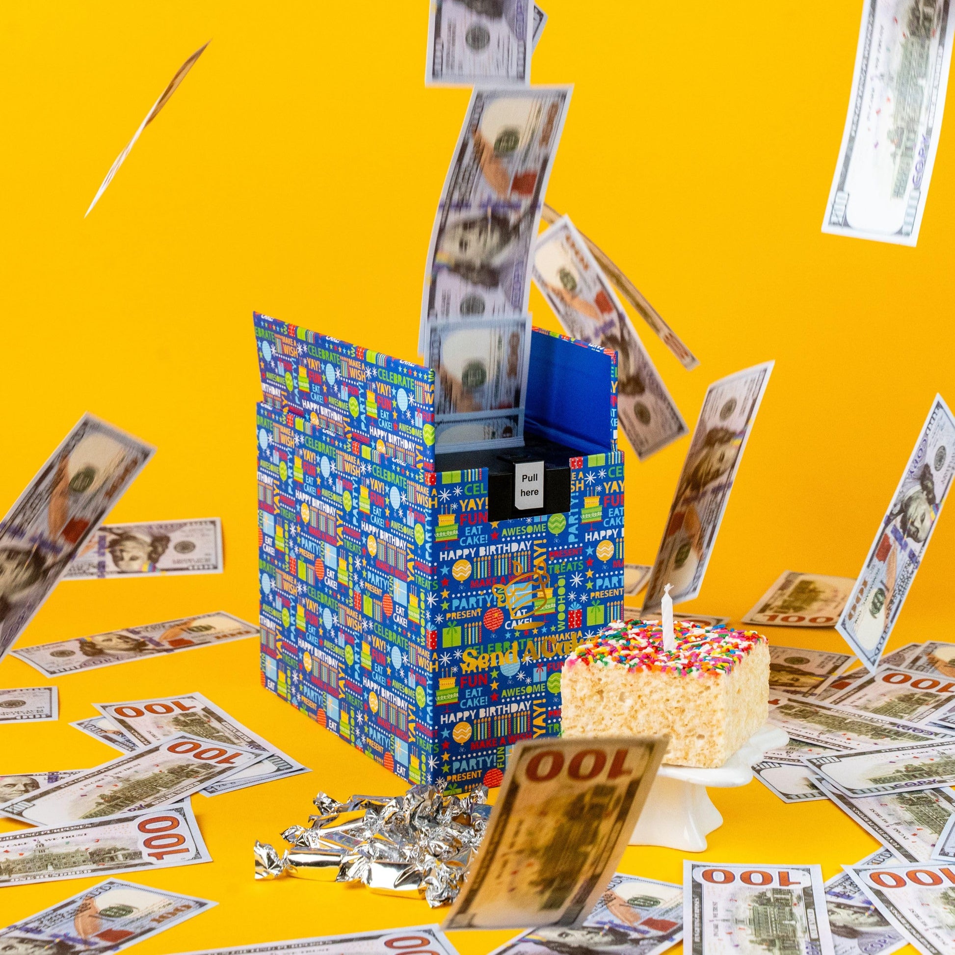 Birthday Billionaire Box By Send A Cake – Ready-To-Gift Music Box With Sweet Caramels & 3 Happy Birthday Crispy Cake – No Assembly, Unique Birthday Gift For Women, Men & Kids
