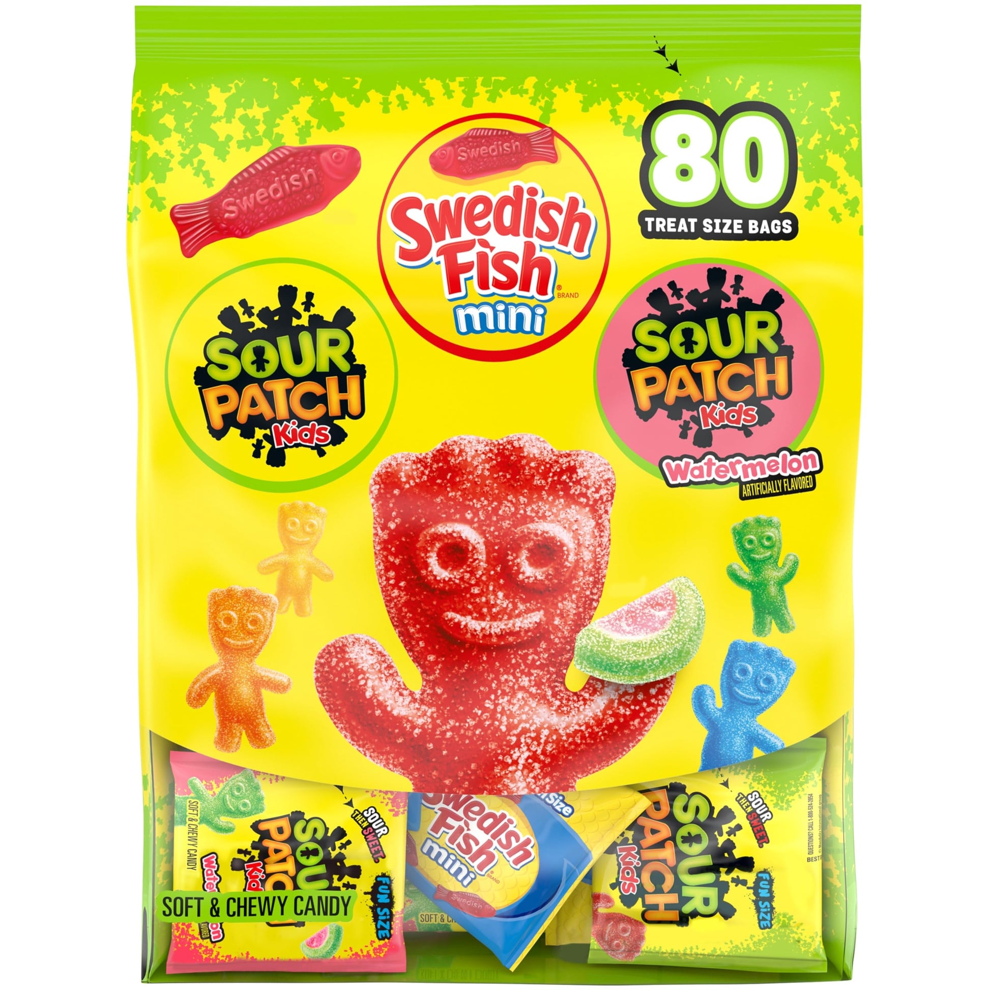 SOUR PATCH KIDS and SWEDISH FISH Mini Soft & Chewy Candy Variety Pack  Bulk Candy  80 Treat-Size Snack Packs