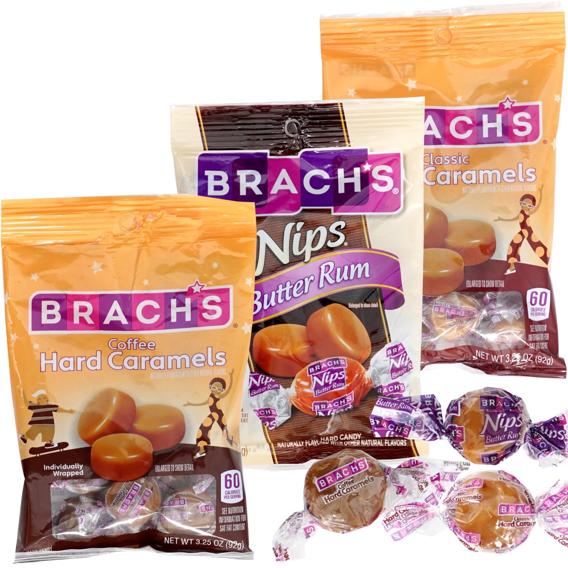 The Hampton Candy Company Nips Hard Candy Variety Pack, 3.25 oz Bags, 3 Pack - Coffee & Classic Hard Caramels