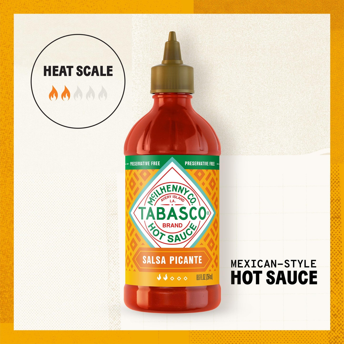 Tabasco® Brand Salsa Picante, Vibrant & Mild Hot Sauce, Easy-To-Squeeze Bottle, Thicker Mexican Style With Authentic Peppers, Garlic & Spices, Great On Tacos & More, 8.6 Fl Oz (Pack Of 1)