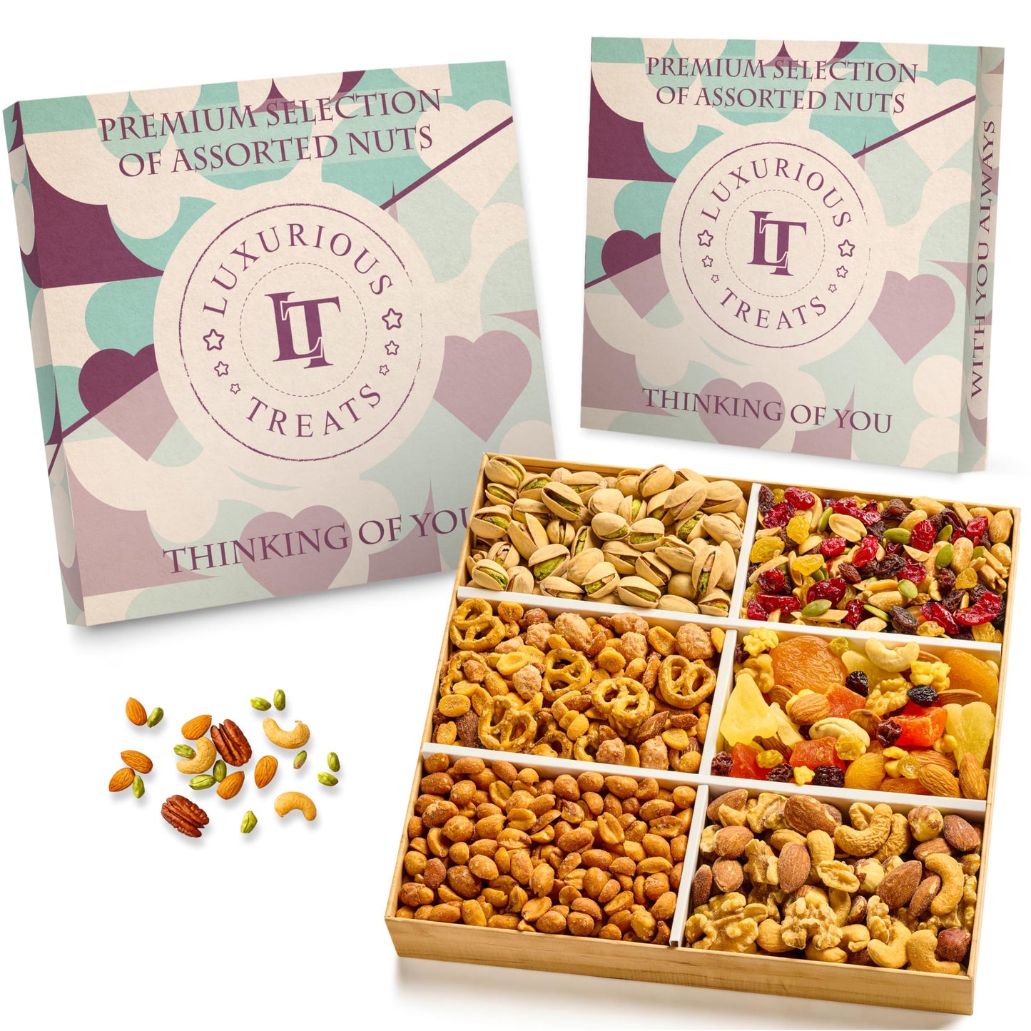 Mixed Nuts Gift Basket - Sympathy Gift Baskets For Mature-Themeds Gourmet Mixed Nuts Variety Pack, 6 Assortment Healthy Snack Tray, Great Gifts For Men