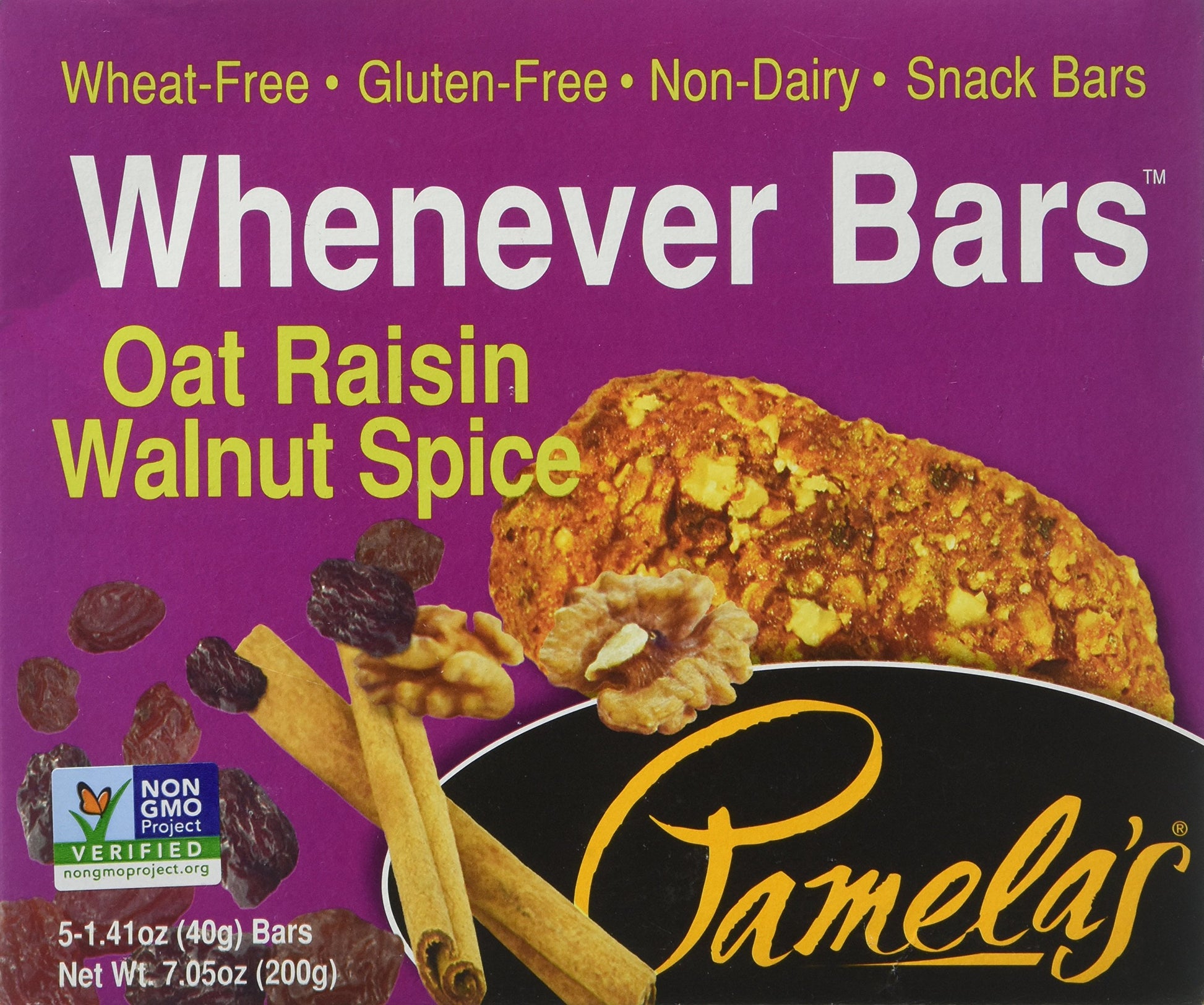Pamelas Whenever Bars, Oat Raisin Walnut Spice, 5 ct