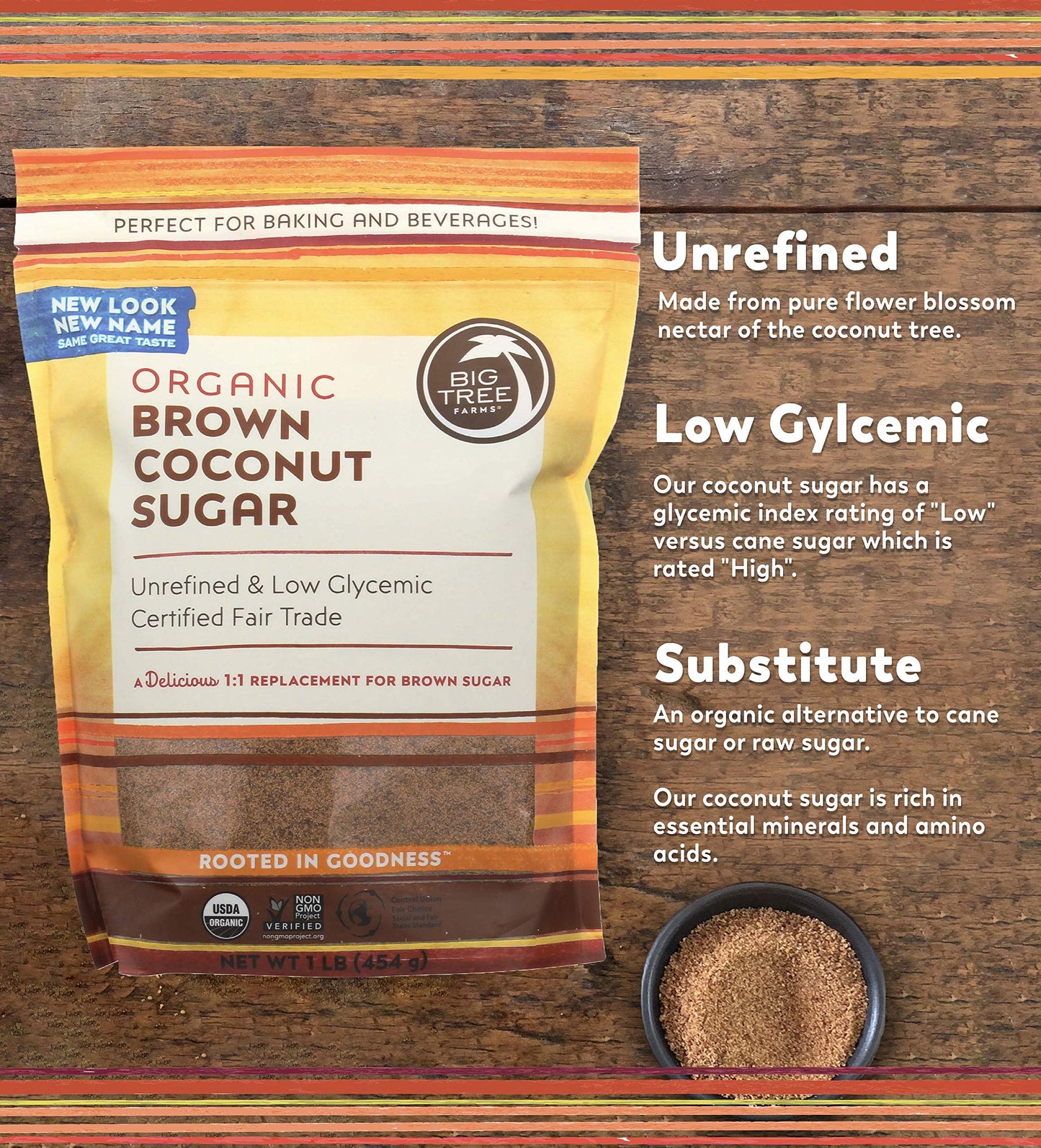 Big Tree Farms Organic Brown Coconut Sugar, Unrefined, Fine Crystals, Vegan, 16 Ounce (Pack of 6)
