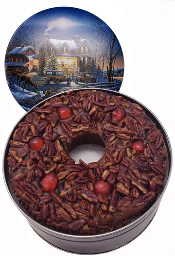 Jane Parker Fruitcake Dark Fruit Cake 3 Pound (48 Ounce) Ring in a Collectible Holiday Tin (Colors may vary) -Holiday Cake-Chris