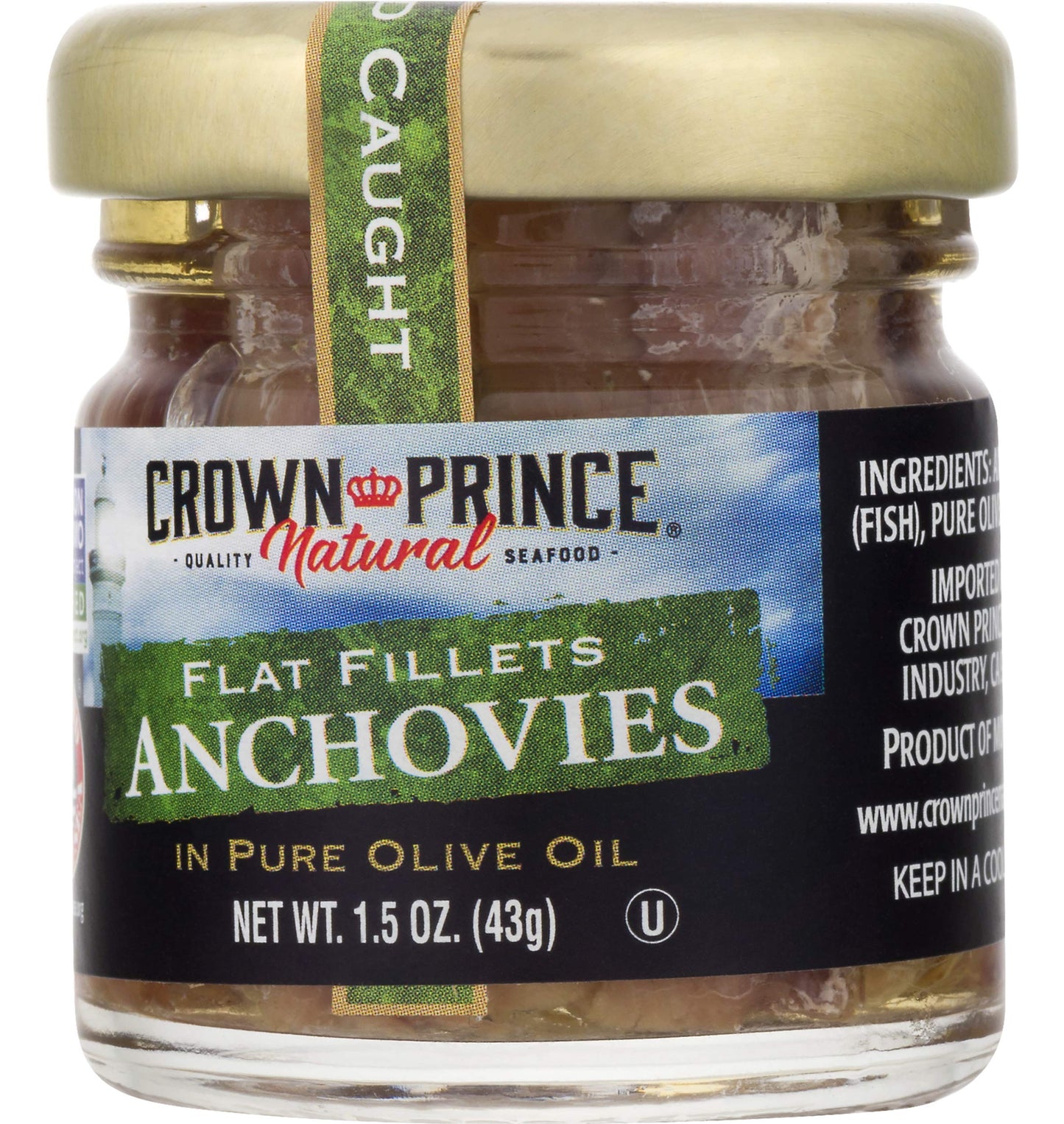 Crown Prince Natural Flat Fillets Of Anchovies In Pure Olive Oil, 1.5-Ounce Jars (Pack Of 18)