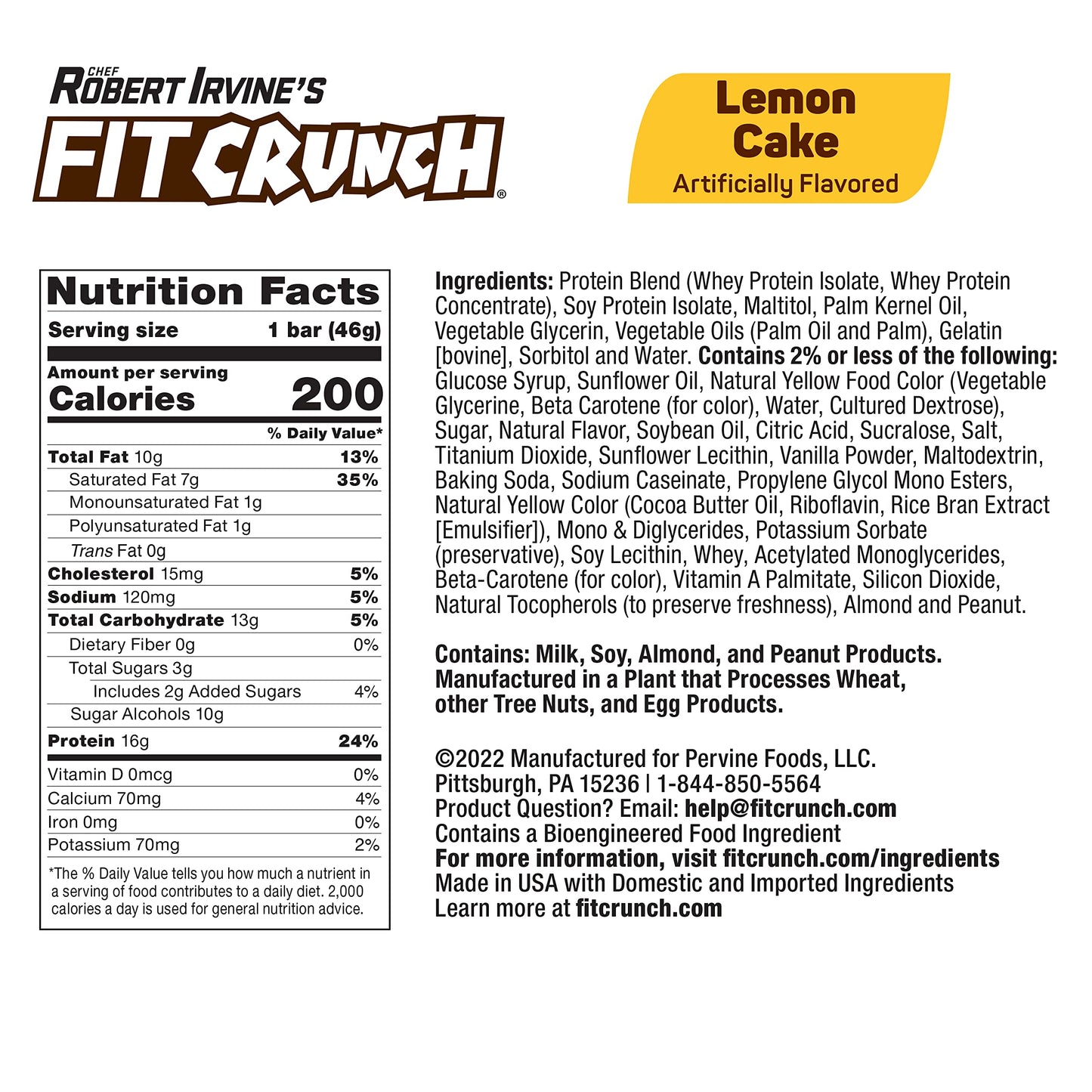 Fitcrunch Snack Size Protein Bars, Designed By Robert Irvine, 6-Layer Baked Bar, 3G Of Sugar & Soft Cake Core (9 Bars, Lemon Cak