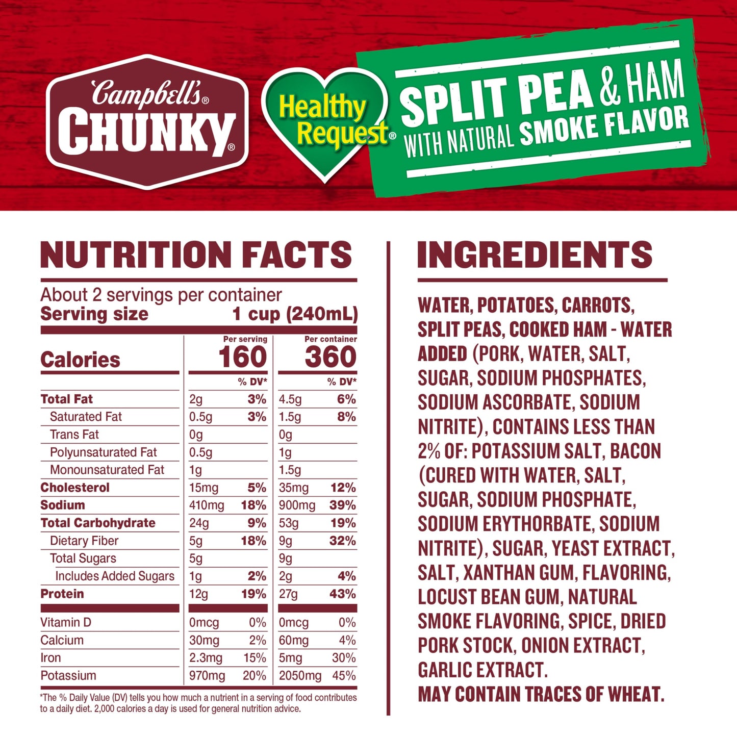 Campbells Chunky Healthy Request Soup, Split Pea Soup With Ham, 19 Oz Can