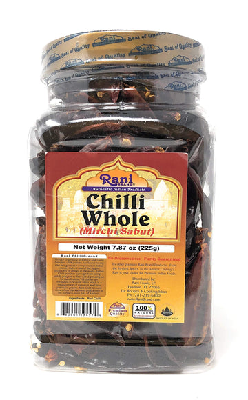 Rani Chilli Whole 8oz (225g) PET Jar ~ All Natural, Salt-Free | Vegan | No Colors | Gluten Friendly | NON-GMO | Indian Origin