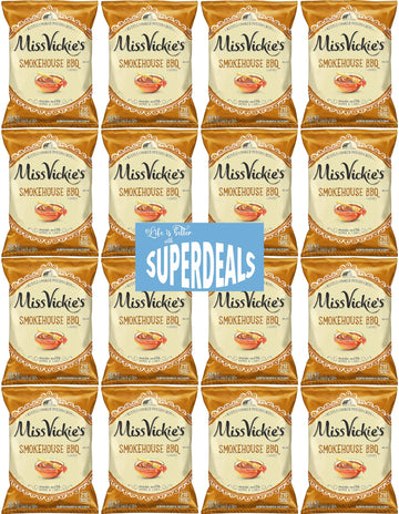 Kettle Cooked Potato Chips By Miss Vickie'S Value Pack Bundled By Superdeals | 1.375 Oz Bag | Smokehouse Bbq | Pack Of 16 With M