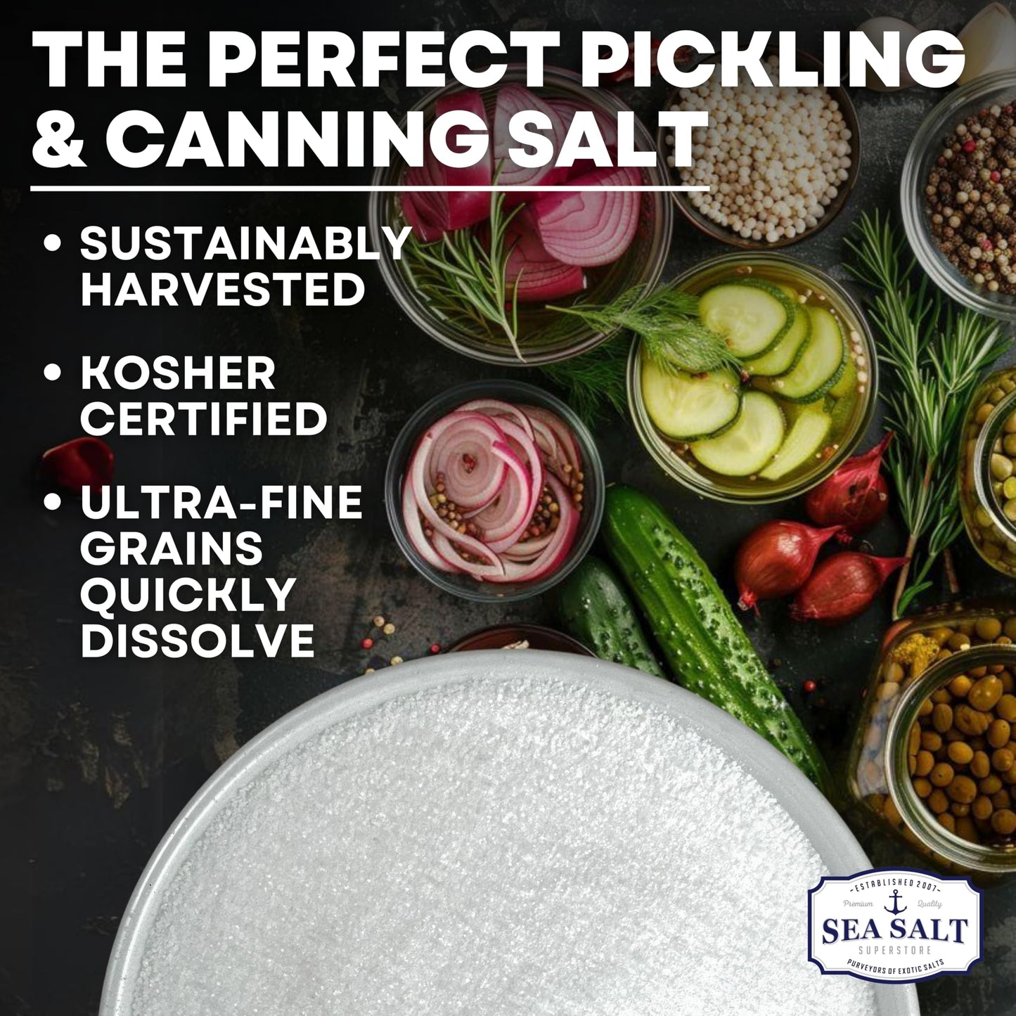 Sea Salt Superstore Pickling & Canning Salt, Non-Iodized Fine Kosher Salt, 30 oz Bag