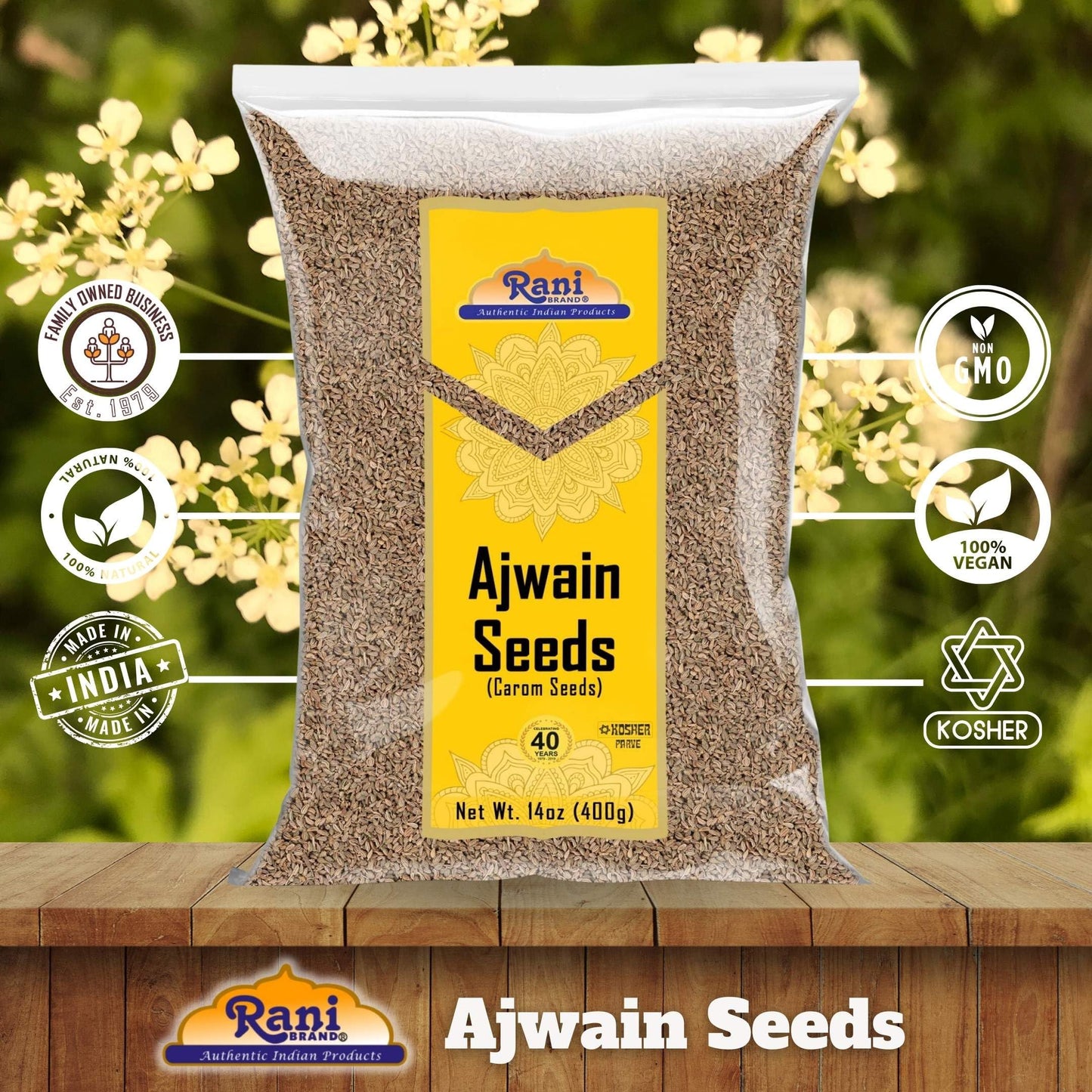 Rani Ajwain Seeds Whole 14oz (400g) - All Natural, Vegan, Gluten Friendly, NON-GMO, Kosher, Indian Origin