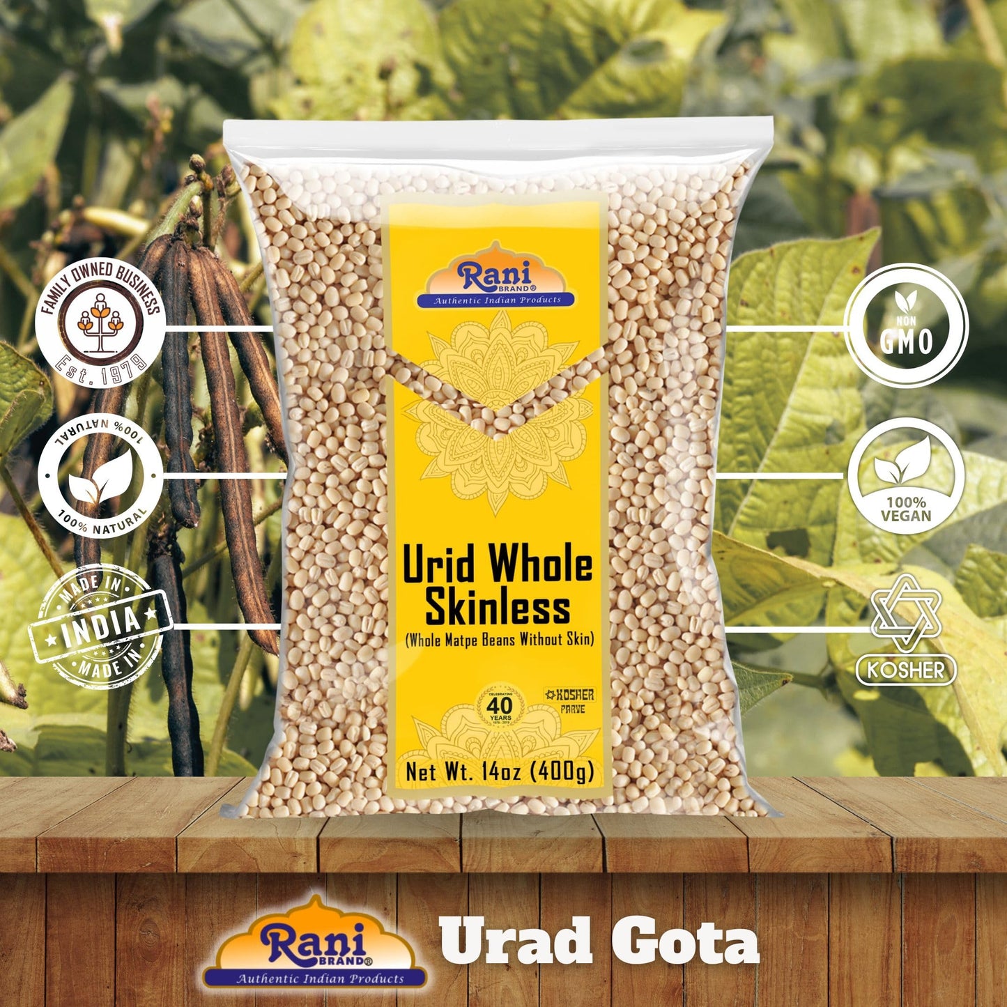 Rani Urid/Urad Gota White (Matpe Beans Skinless) Indian Lentils 14Oz (400G) ~ All Natural | Gluten Friendly | Non-Gmo | Kosher |