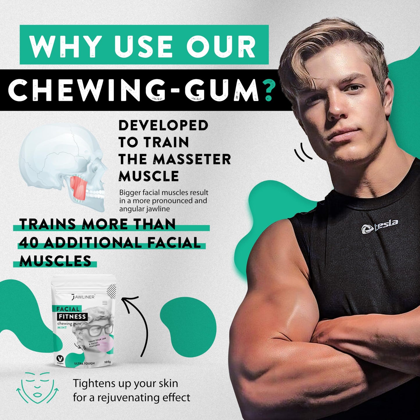 Jawliner Fitness Chewing Gum (2 Months Pack) Jawline Sugar Free Mint Gum - - Jawline Exerciser For Mewing And Shapen The Jaw - 1