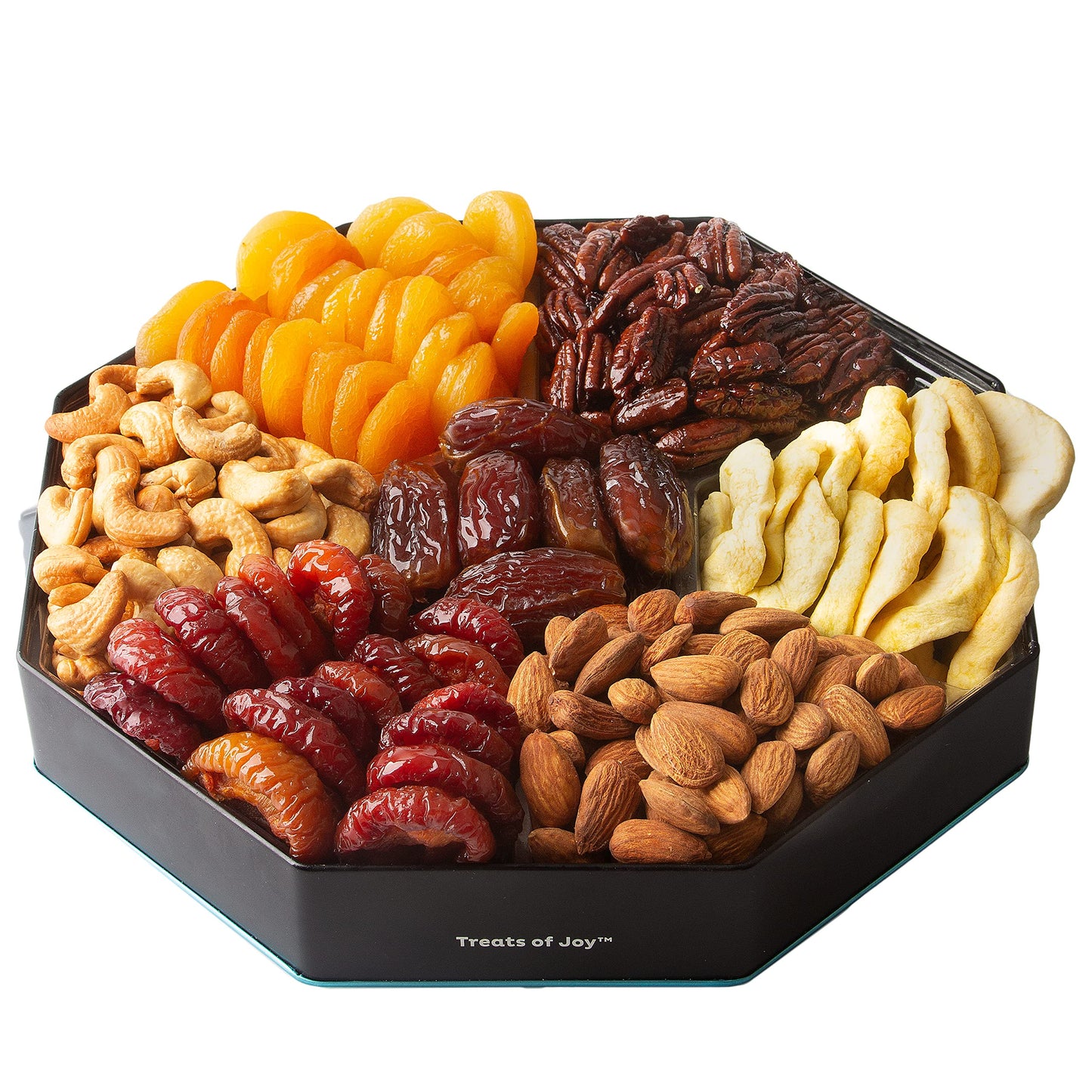 Oh! Nuts Dried Fruit and Nuts Gift Basket - 7 Variety Gift Tin Box - Healthy Snack for Birthday, Anniversary, Corporate - Hexagon Design