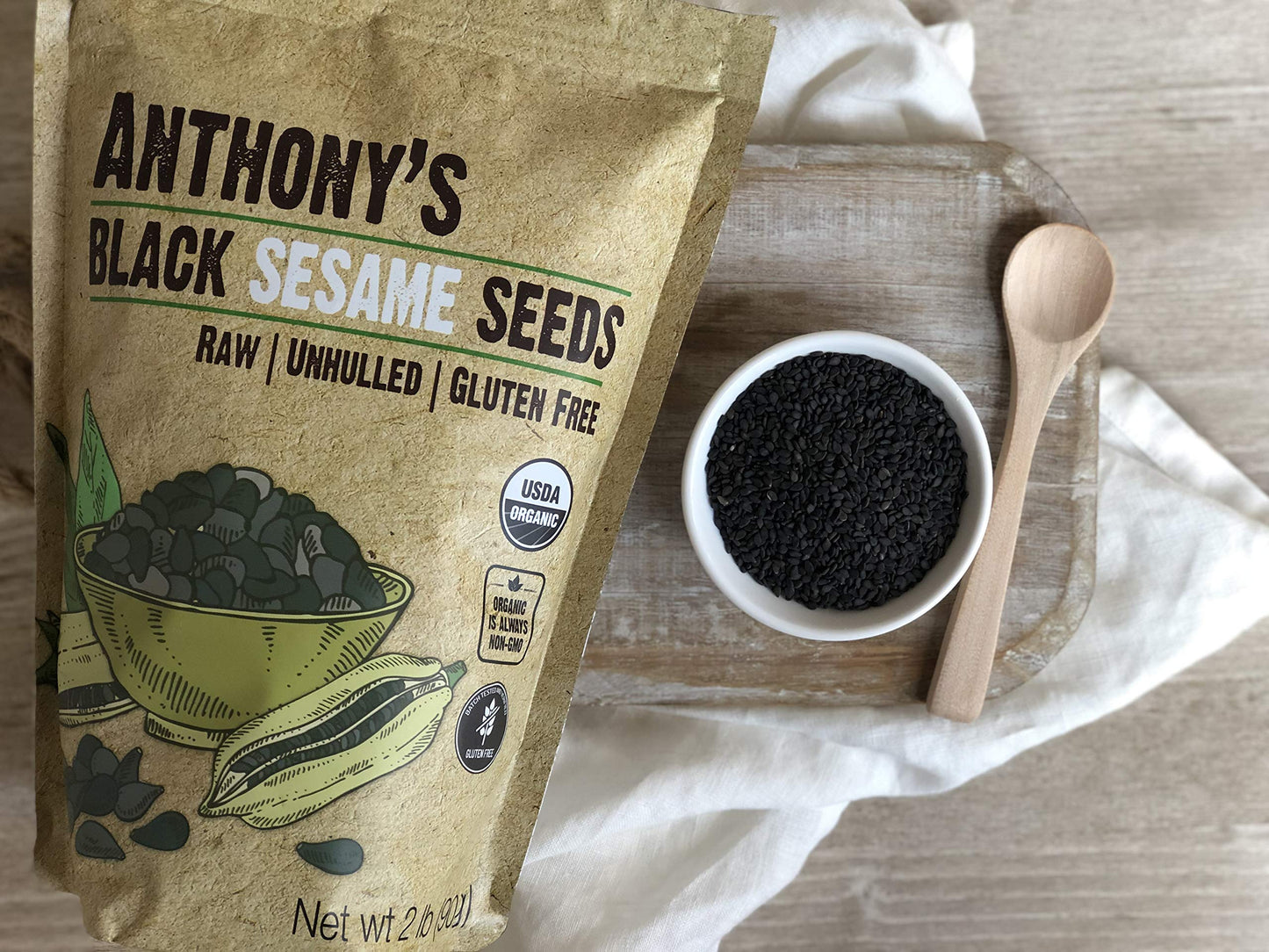 Anthonys Organic Black Sesame Seeds, 2 Lb, Raw, Unhulled, Batch Tested & Verified Gluten Free, Keto Friendly