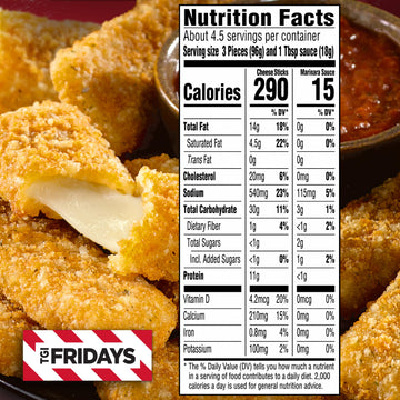 TGI Fridays Mozzarella Sticks Frozen Snacks with Marinara Sauce, 17.4 oz Box