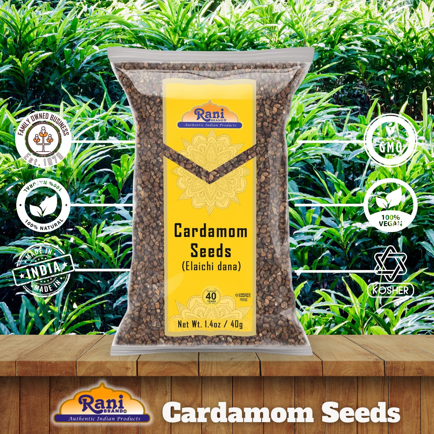 Rani Cardamom (Elachi) Decorticated Seeds Indian Spice 1.4Oz (40G) ~ All Natural | Vegan | Gluten Friendly | Non-Gmo | Kosher |