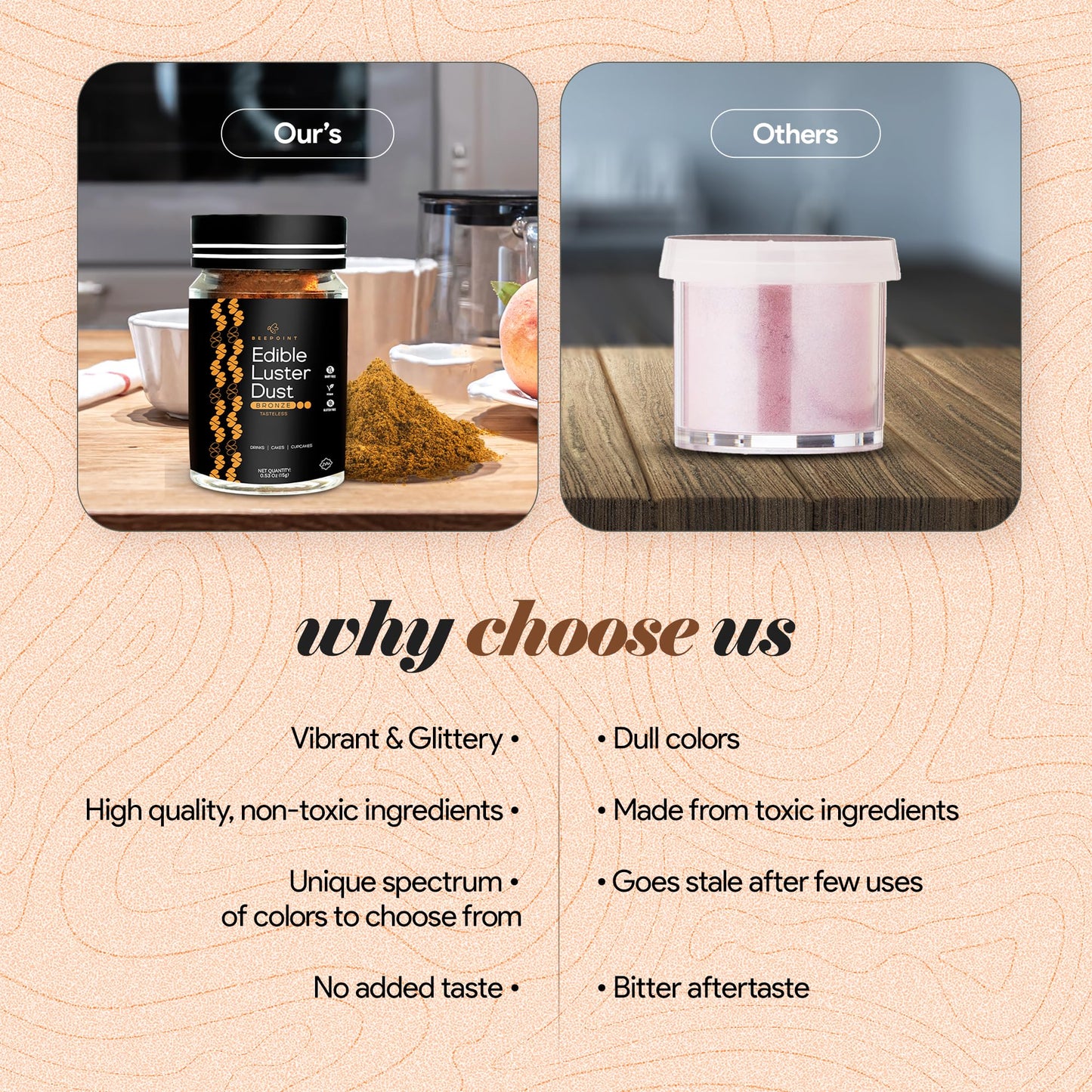 BeePoint Edible Glitter Luster Dust - Food Grade Shimmer Powder for Baking & Decorating - 15g - Bronze