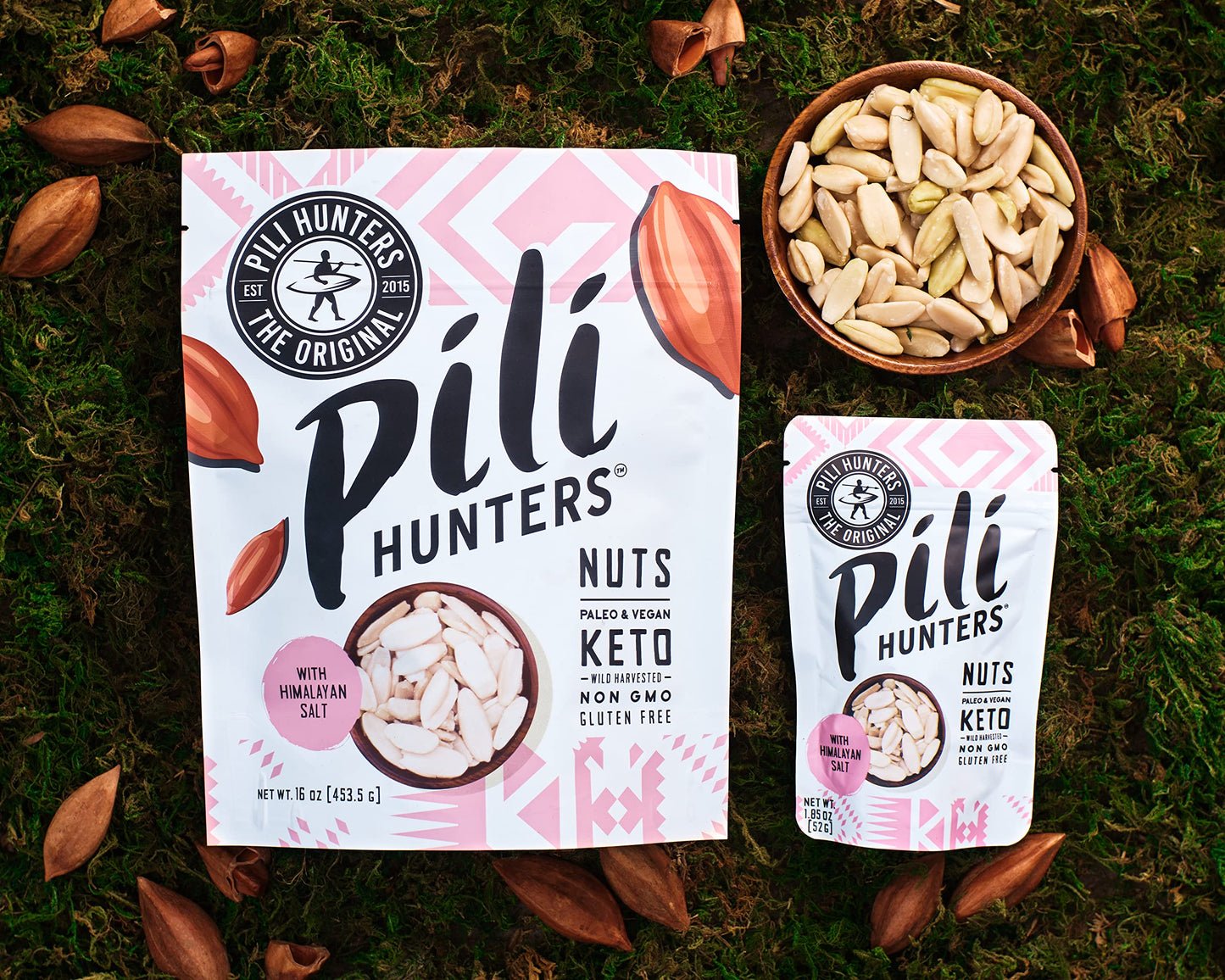 Pili Hunters Wild Sprouted Pili Nuts, Himalayan Salt, Keto/Paleo/Vegan, Gluten Free, 1 lb Bag