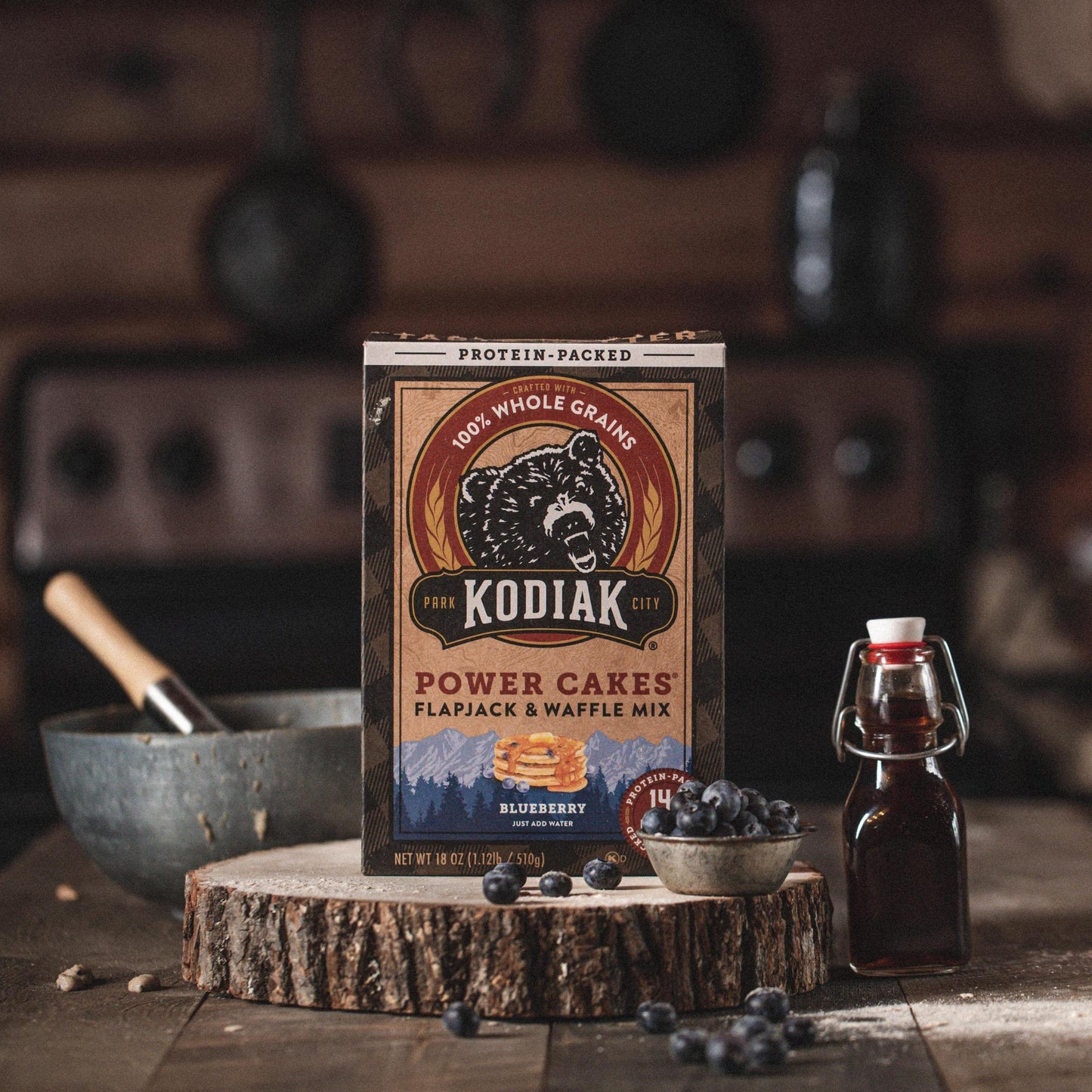 Kodiak Cakes Pancake & Waffle Mix, Blueberry, High Protein, Whole Grains, 18 Ounce (Pack of 1)