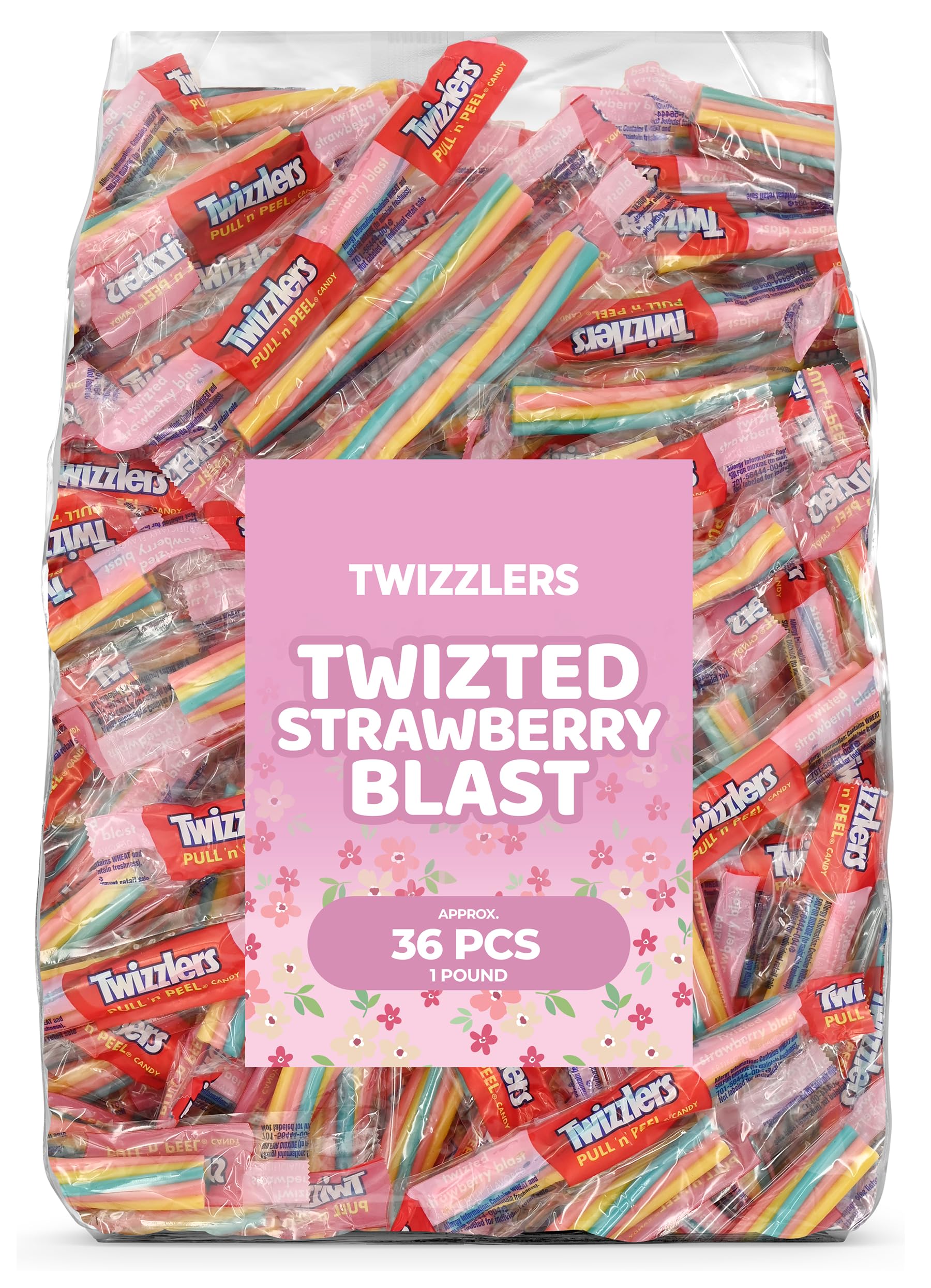 Strawberry Blast Pull-N-Peel Licorice Candy, 1 LB Bulk Pack (Approx. 36 Pieces) - Chewy, Fruity Easter Basket Filler, Egg Hunt T