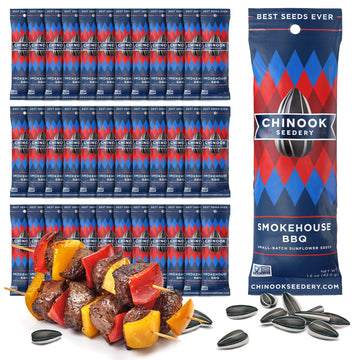 Chinook Seedery Roasted Sunflower Seeds to Eat - 1.5 oz (Pack of 36) Smokehouse BBQ - Jumbo Low Sodium Sunflower Seeds Keto Snac