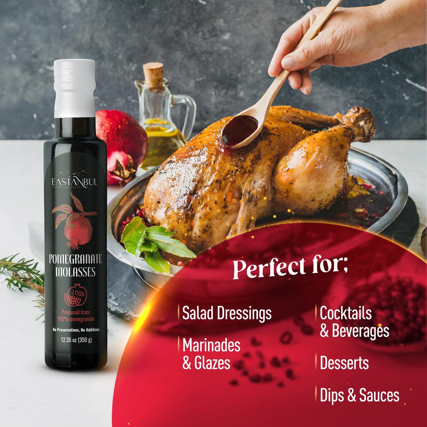 Eastanbul Pomegranate Molasses, 12.35Oz, No Added Sugar, Mediterranean Pomegranate Syrup, Nar Eksisi Sweet And Sour Sauce, 100%