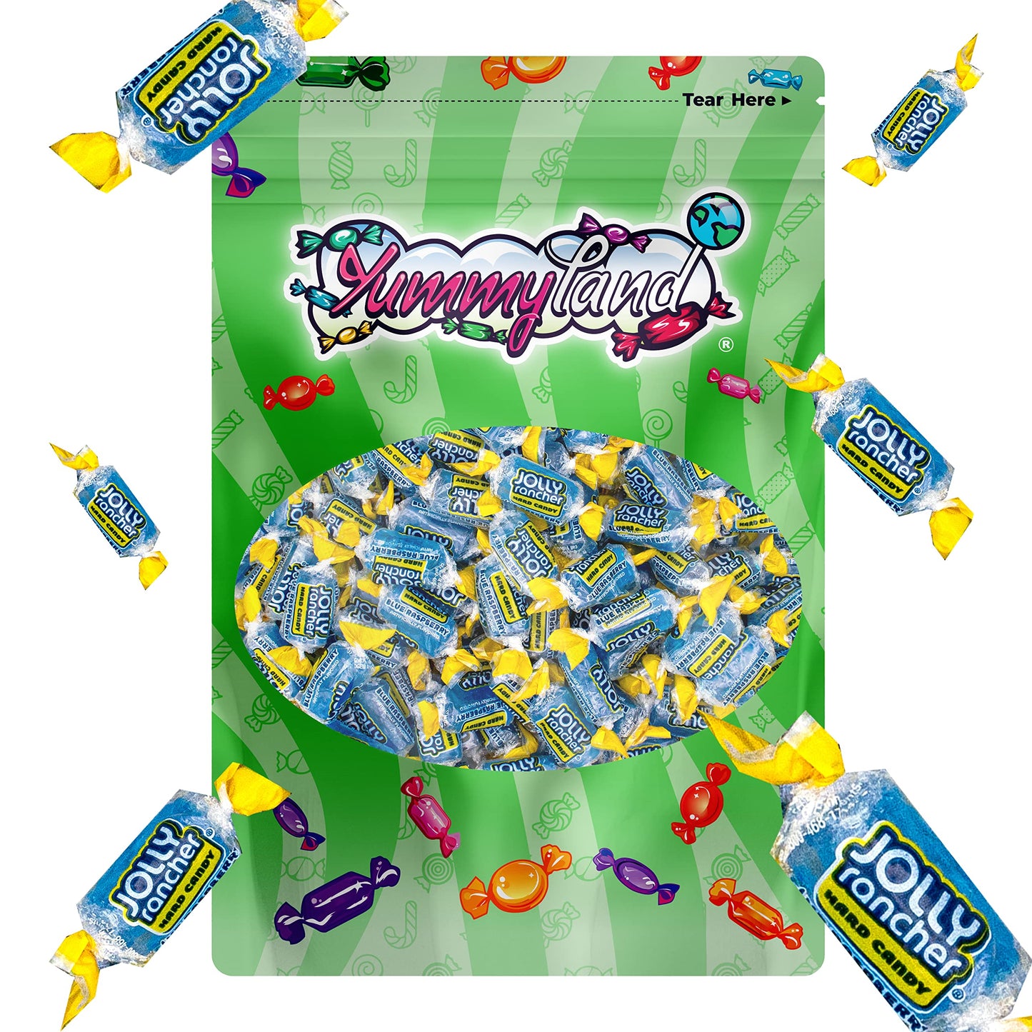 YUMMYLAND Jolly Rancher Blue Raspberry Hard Candy - 1 Pound Bulk Candy Bag, Individually Wrapped